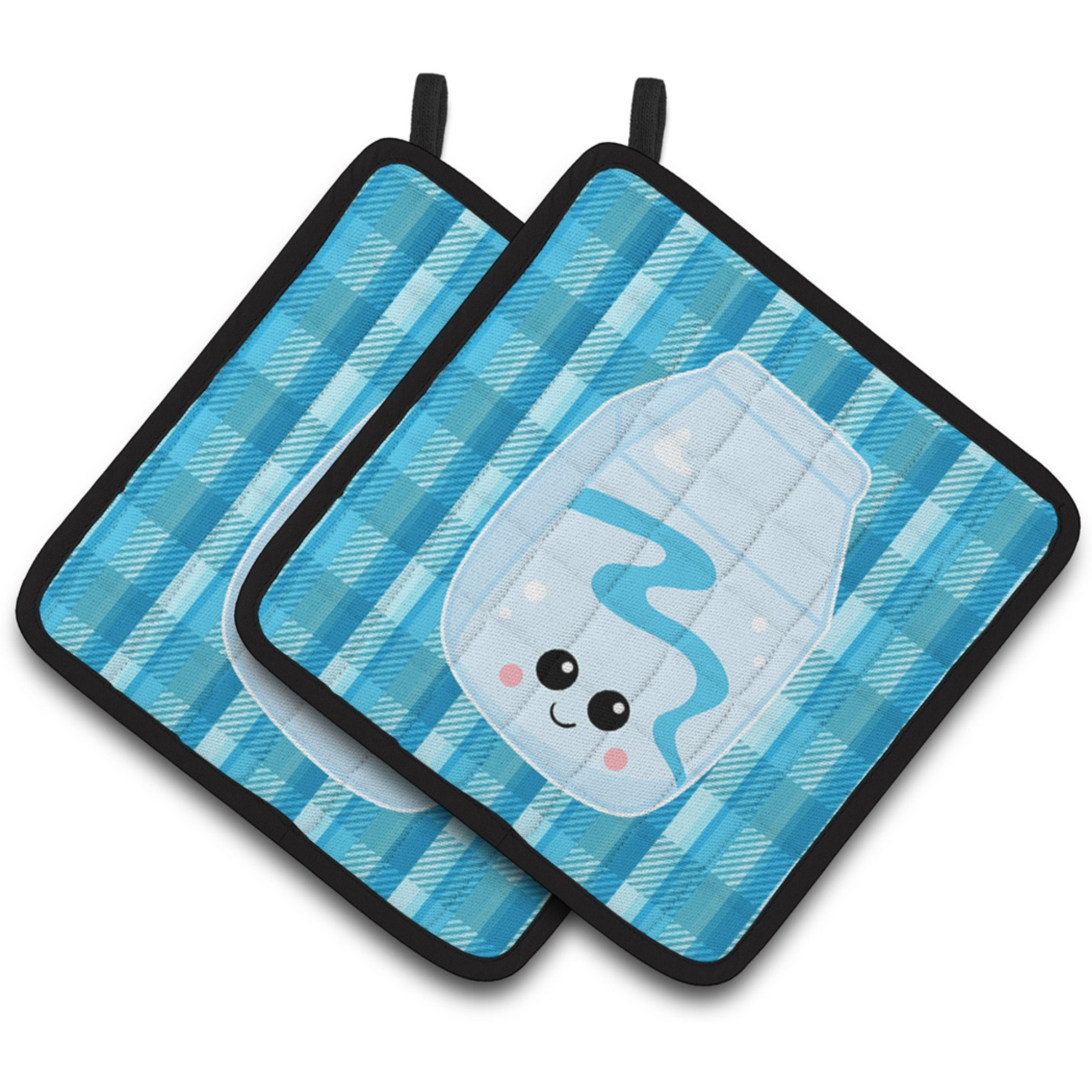 &quotCaroline's Treasures BB6846PTHD Blue Plaid and Milk Pair of Pot Holders, 7.5 x 7.5"", Multicolor"