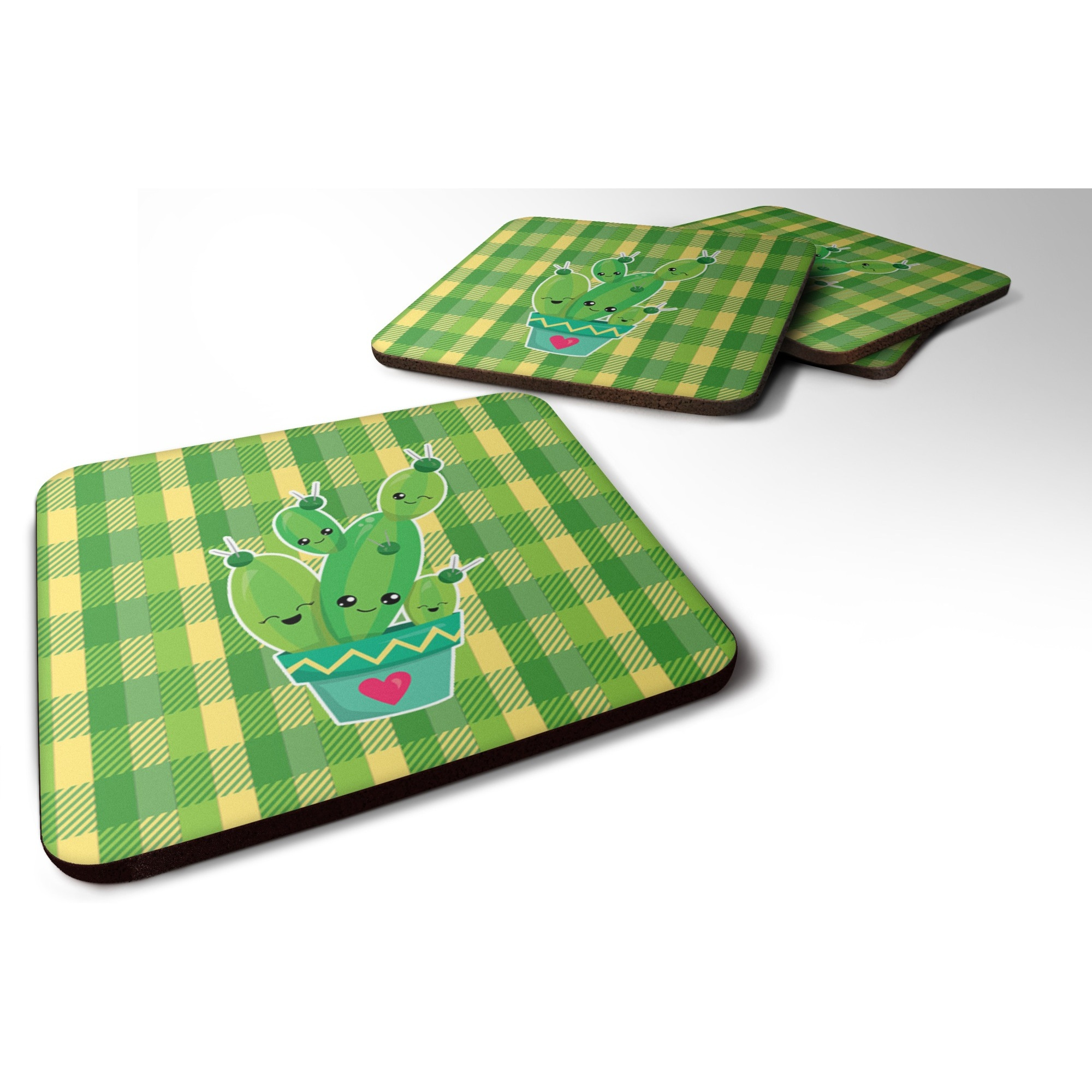&quotCaroline's Treasures Cactus Striped Plaid Foam Coaster Set of 4, 3.5, Multicolor"