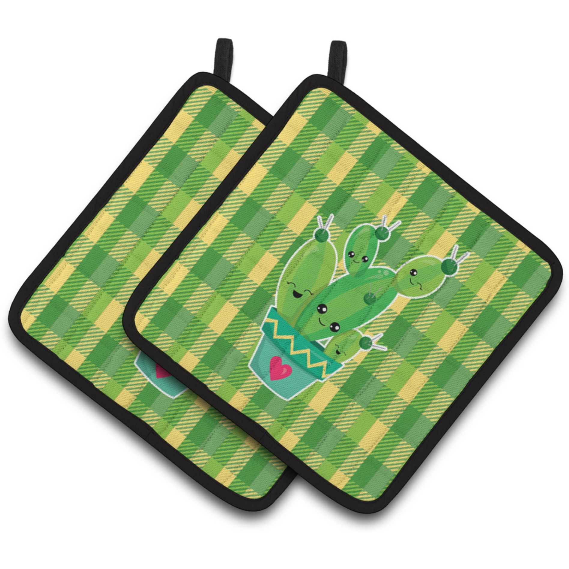 &quotCaroline's Treasures BB6853PTHD Cactus Striped Plaid Pair of Pot Holders, 7.5 x 7.5"", Multicolor"