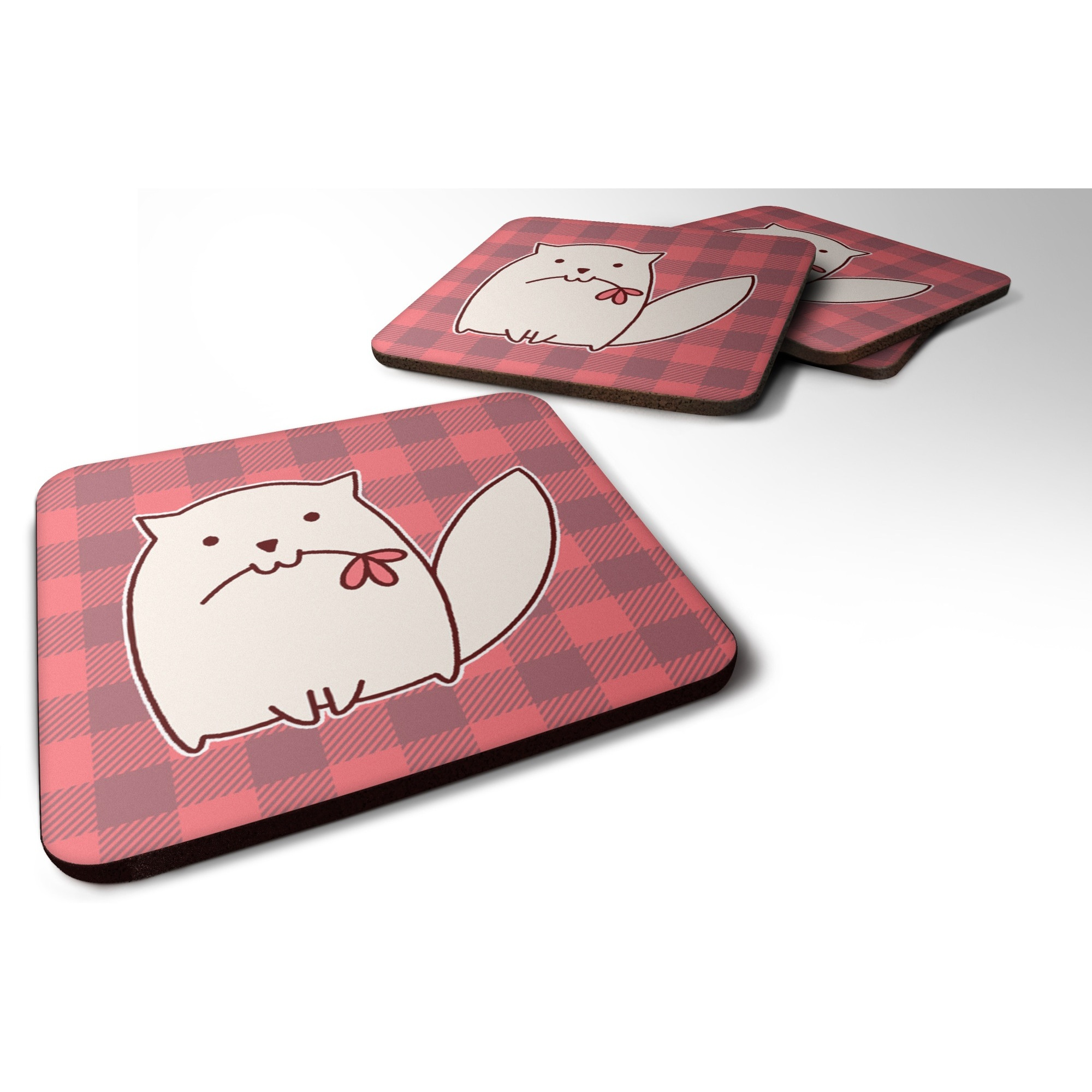 &quotCaroline's Treasures Cat Pink Plad Foam Coaster Set of 4, 3.5, Multicolor"
