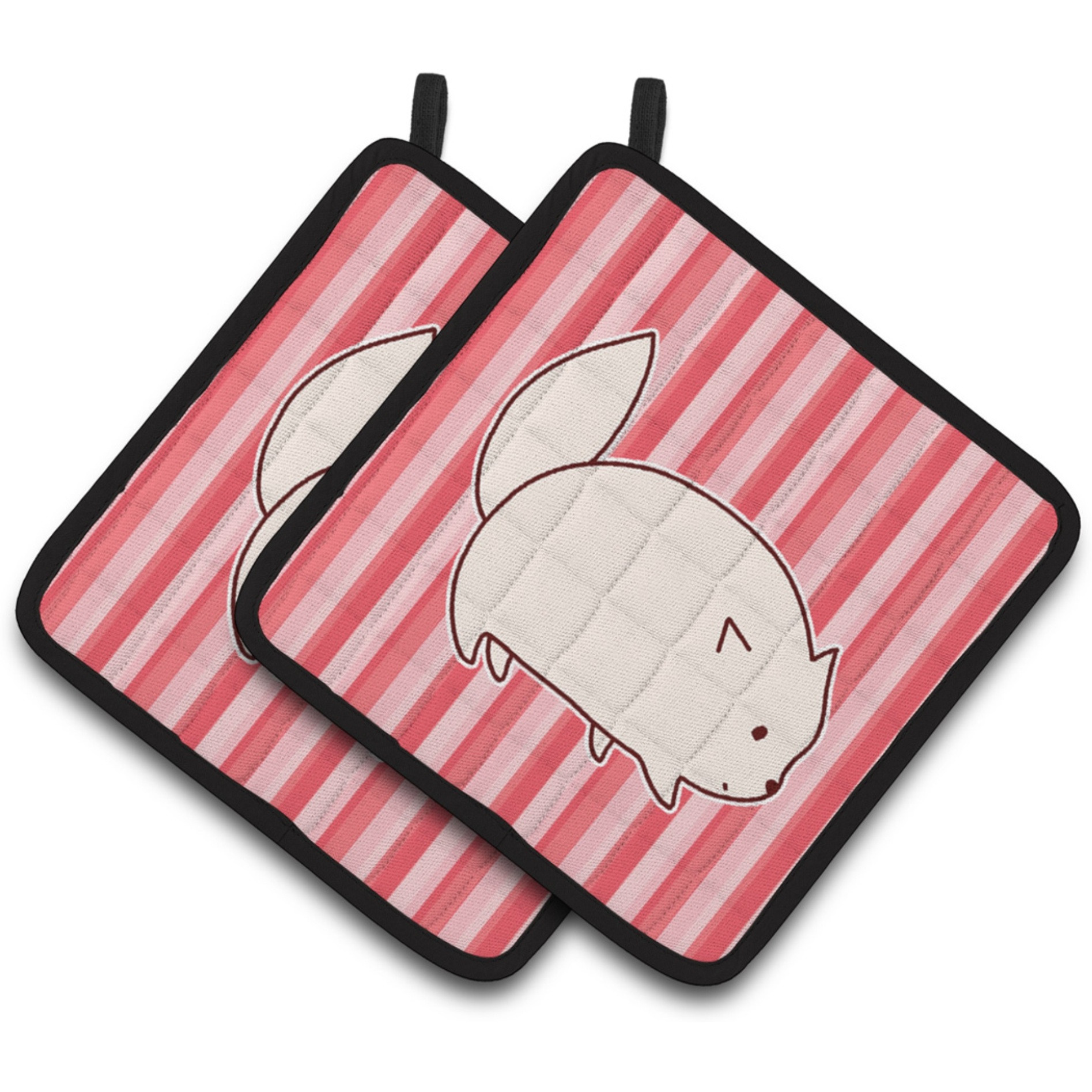 &quotCaroline's Treasures BB6855PTHD Cat Pink Stripes Pair of Pot Holders, 7.5 x 7.5"", Multicolor"