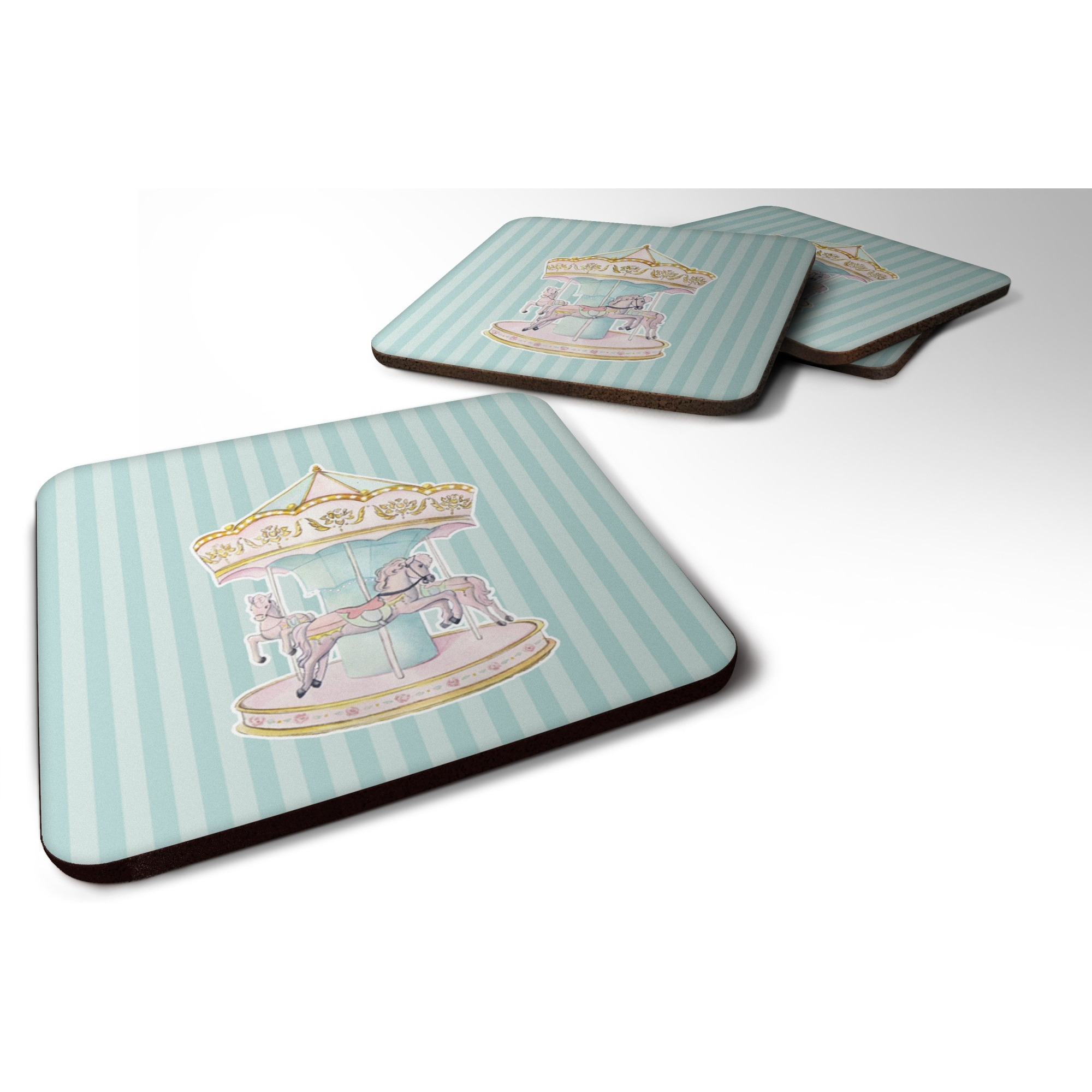 &quotCaroline's Treasures Carousel Foam Coaster Set of 4, 3.5, Multicolor"