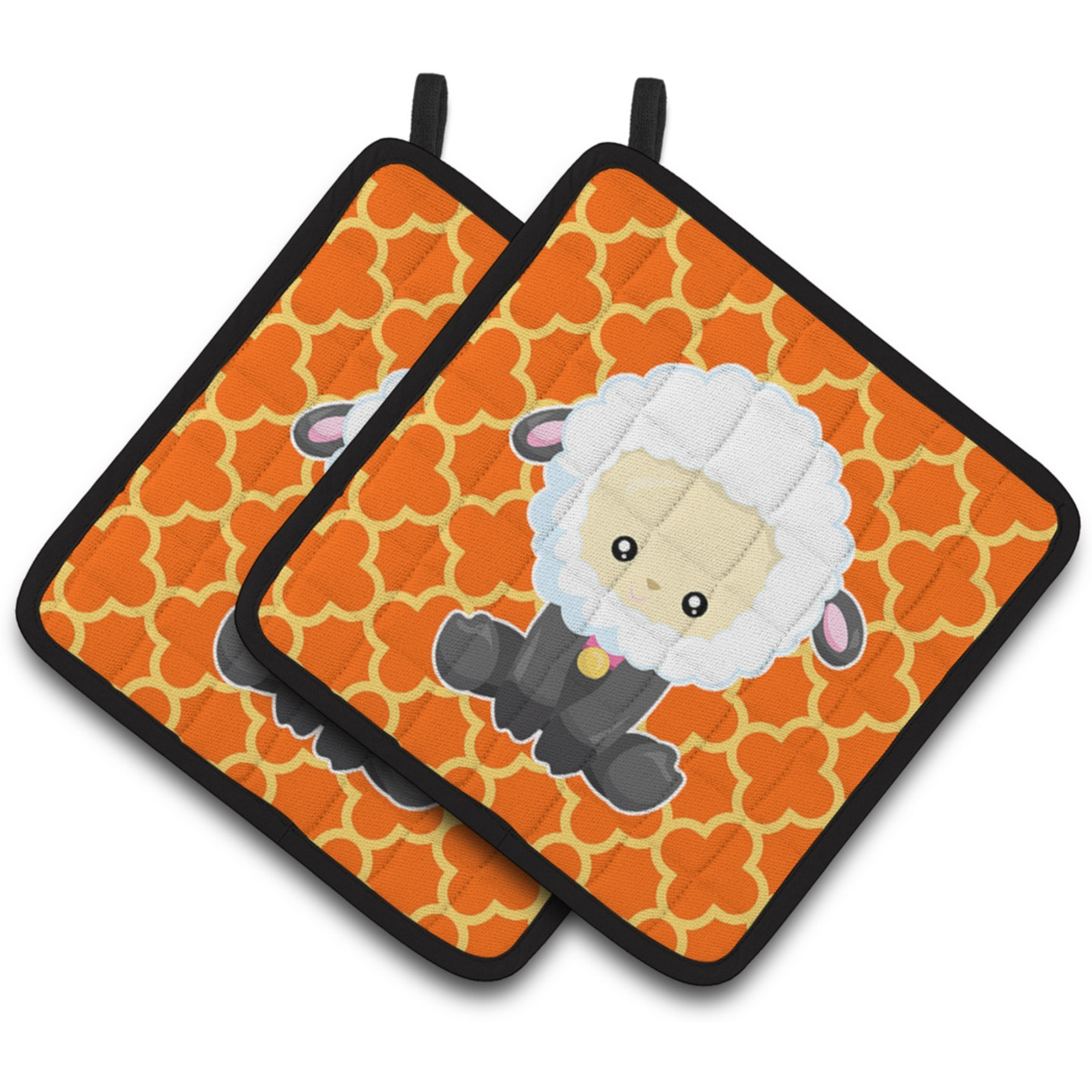 &quotCaroline's Treasures BB6872PTHD Sheep on Orange Quatrafoil Pair of Pot Holders, 7.5 x 7.5"", Multicolor"