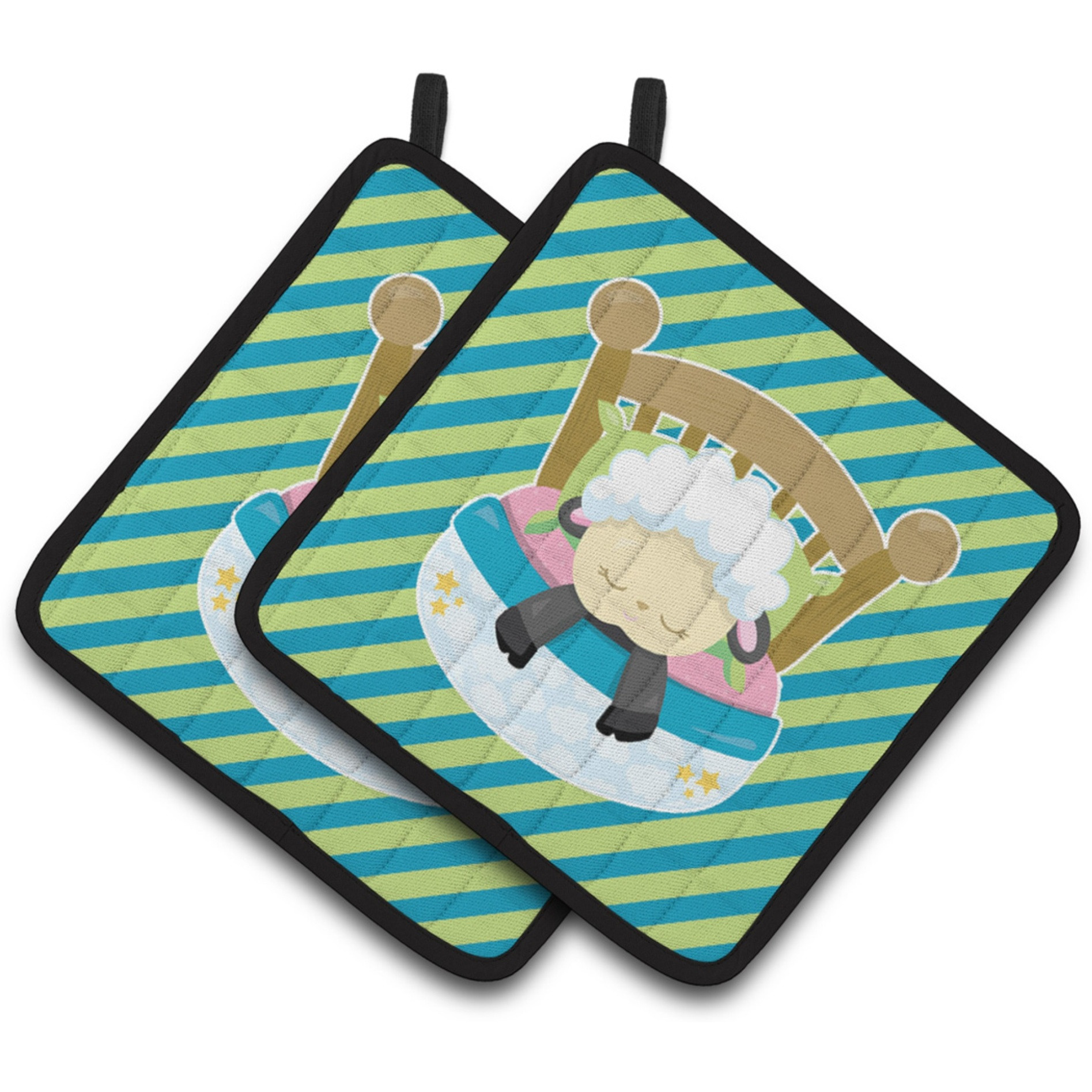 &quotCaroline's Treasures BB6876PTHD Sheep in Bed Pair of Pot Holders, 7.5 x 7.5"", Multicolor"