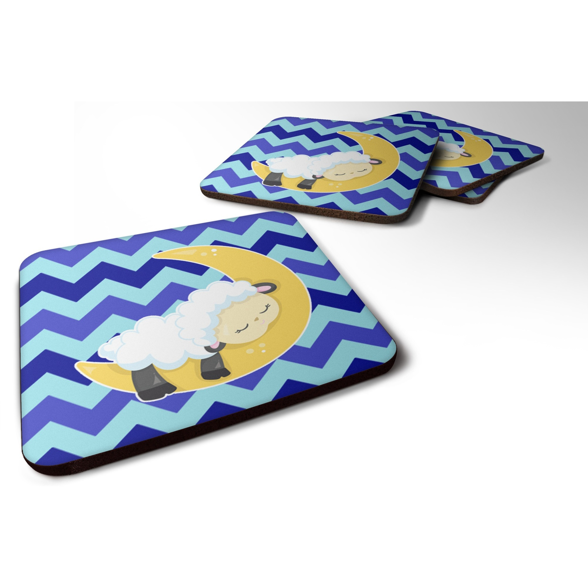 &quotCaroline's Treasures Sheep On Moon Chevron Foam Coaster Set of 4, 3.5, Multicolor"