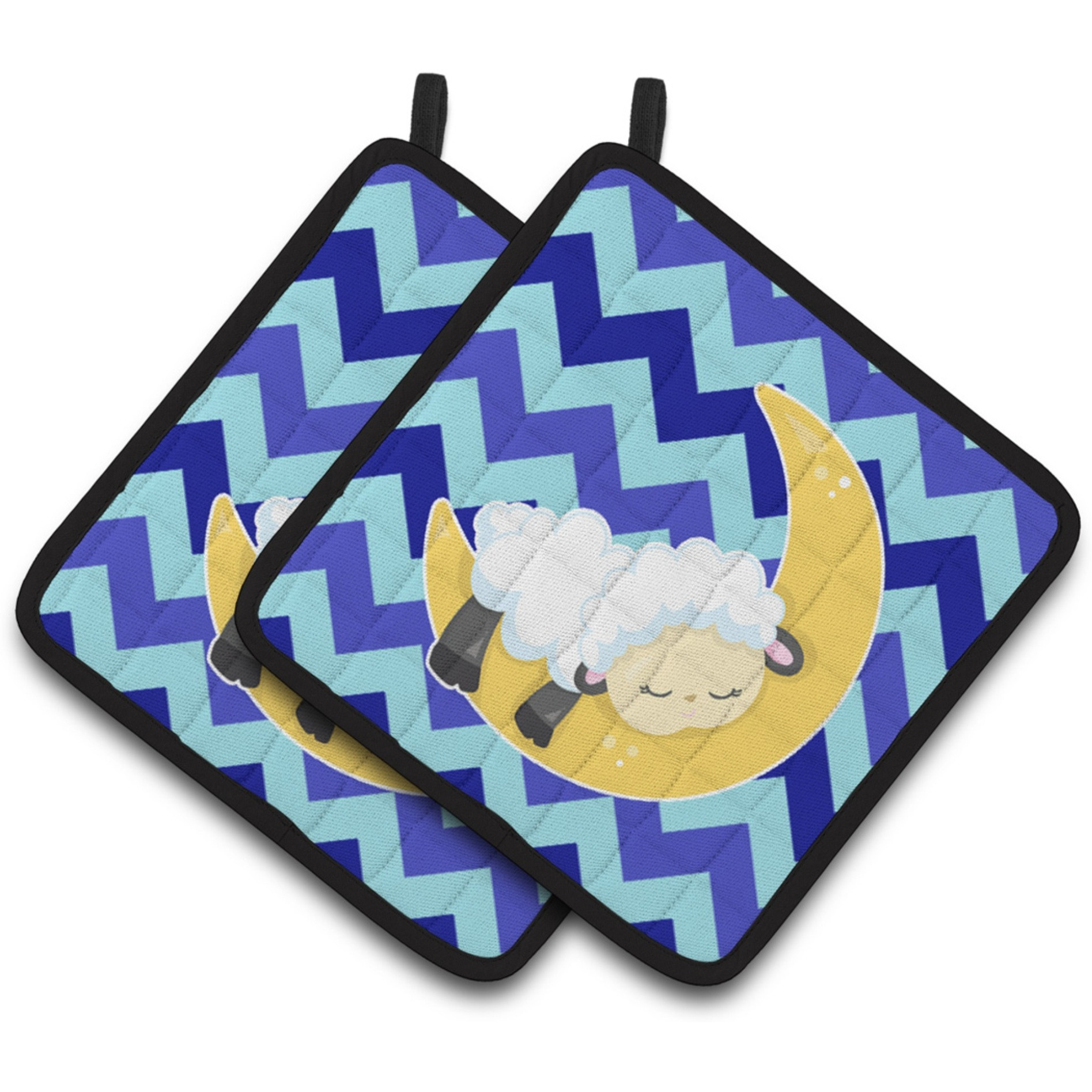 &quotCaroline's Treasures BB6877PTHD Sheep on Moon Chevron Pair of Pot Holders, 7.5 x 7.5"", Multicolor"