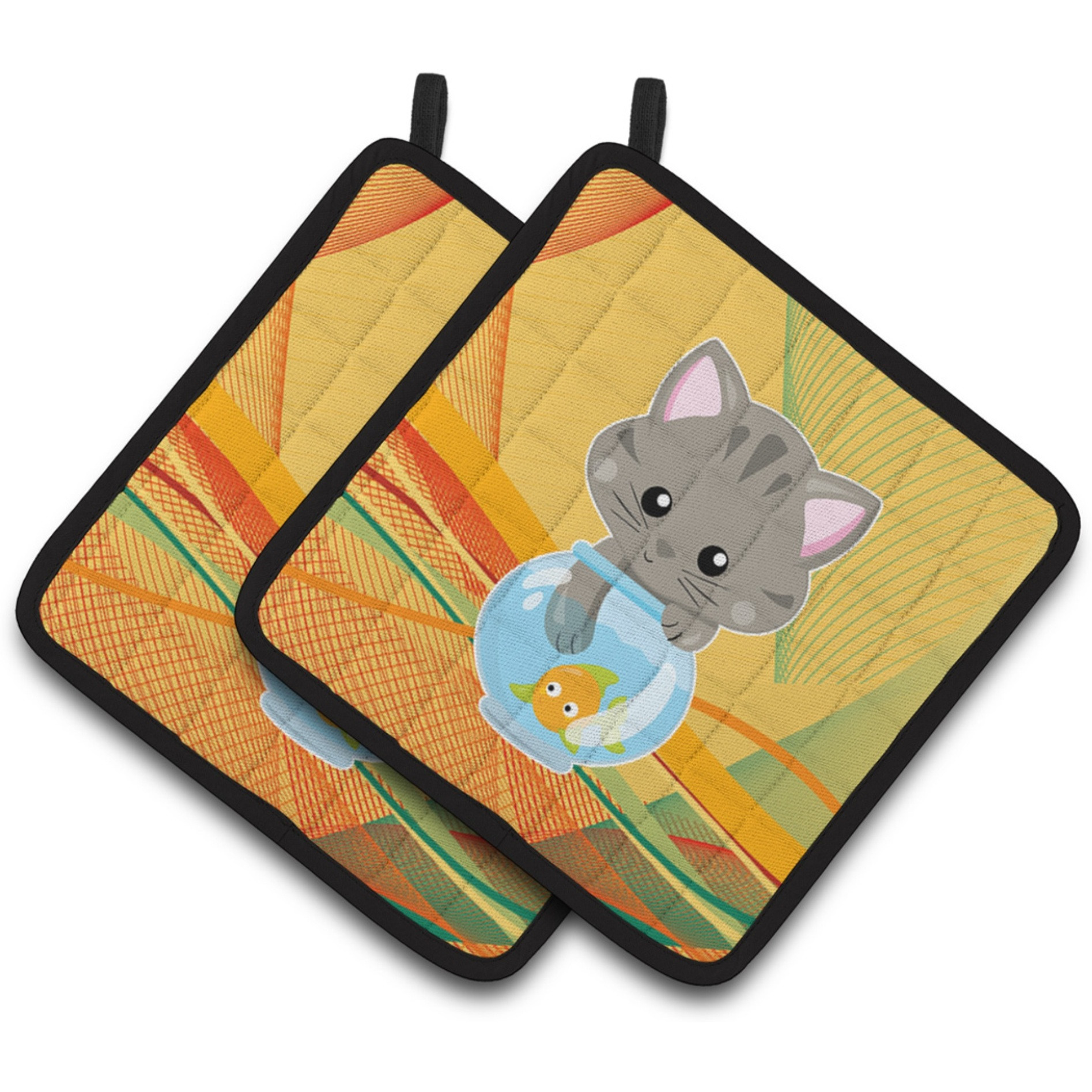 &quotCaroline's Treasures BB6879PTHD Kitten in the Fish Bowl Pair of Pot Holders, 7.5 x 7.5"", Multicolor"