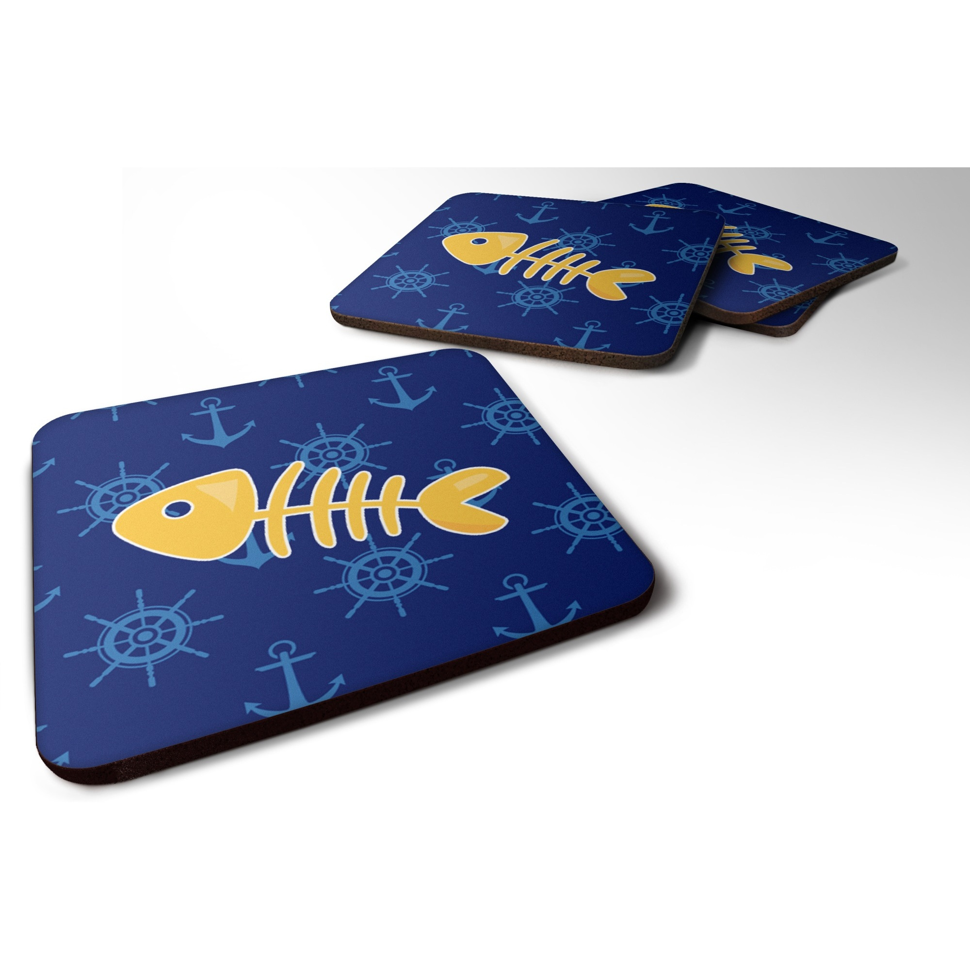 &quotCaroline's Treasures Fish Bones Foam Coaster Set of 4, 3.5, Multicolor"
