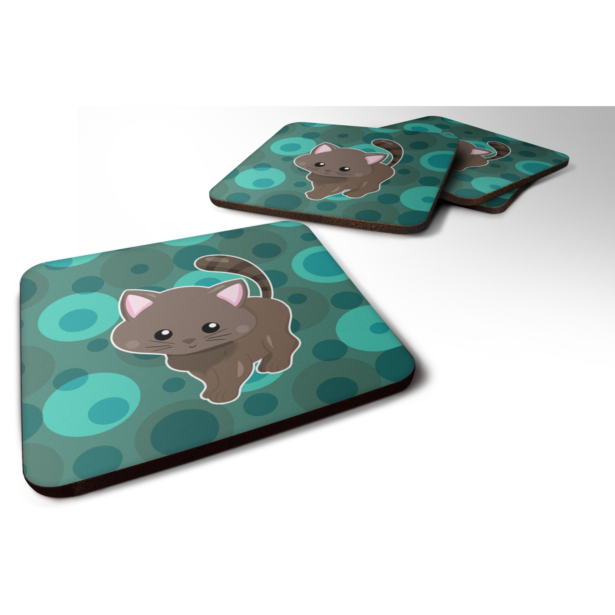 &quotCaroline's Treasures Polkadot Kitten Cat Foam Coaster Set of 4, 3.5, Multicolor"