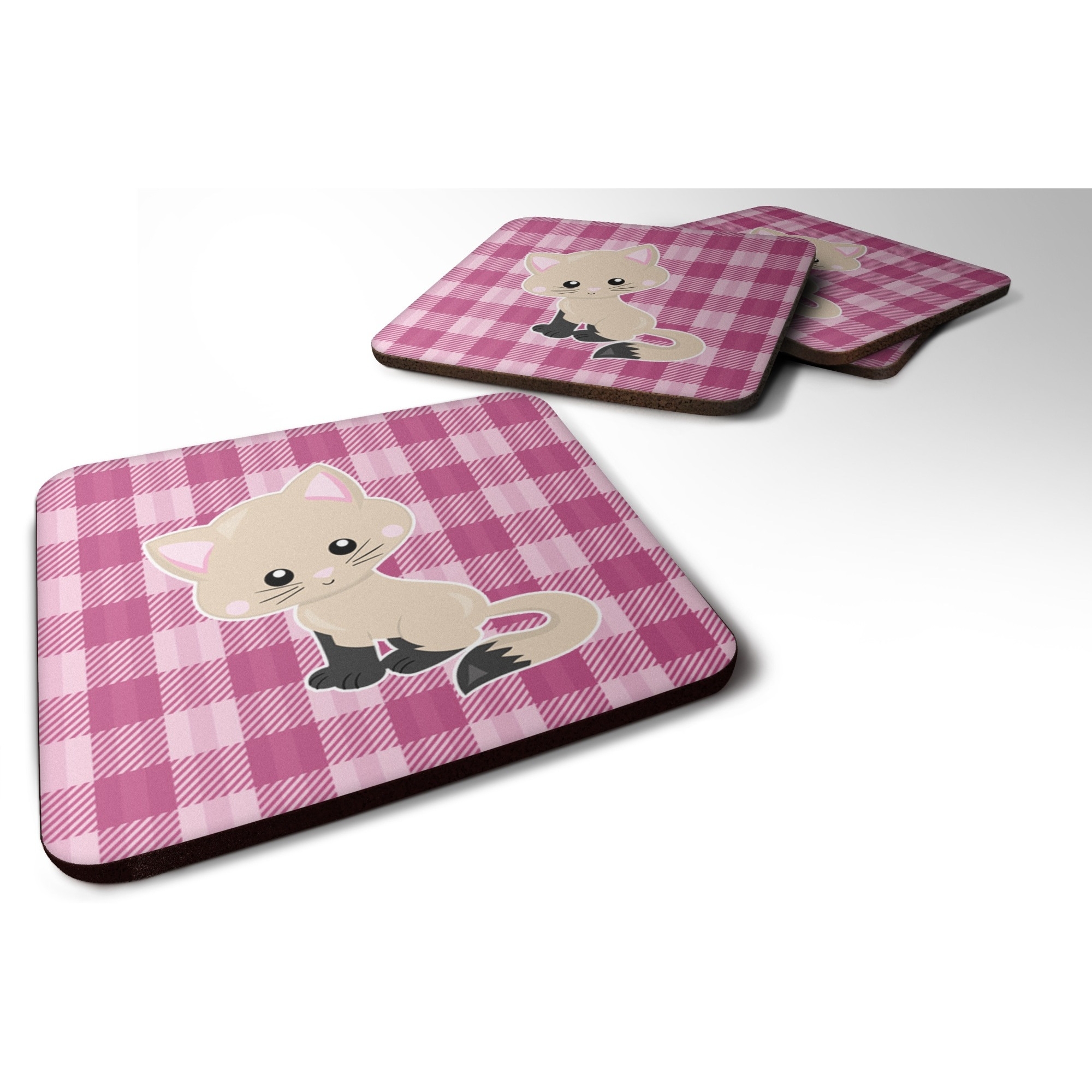 &quotCaroline's Treasures Kitten Cat On Pink Foam Coaster Set of 4, 3.5, Multicolor"