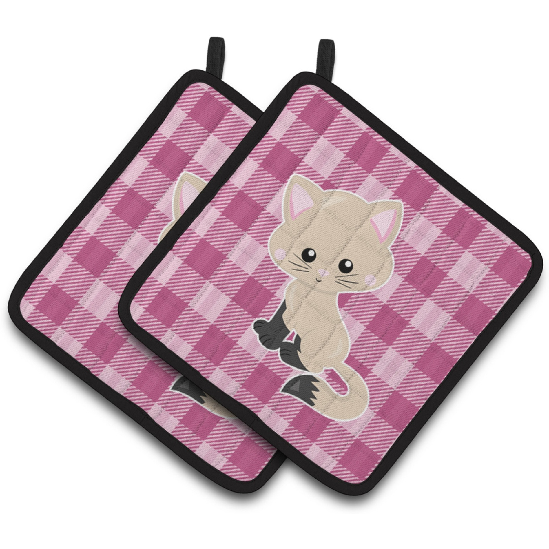 &quotCaroline's Treasures BB6886PTHD Kitten Cat on Pink Pair of Pot Holders, 7.5 x 7.5"", Multicolor"