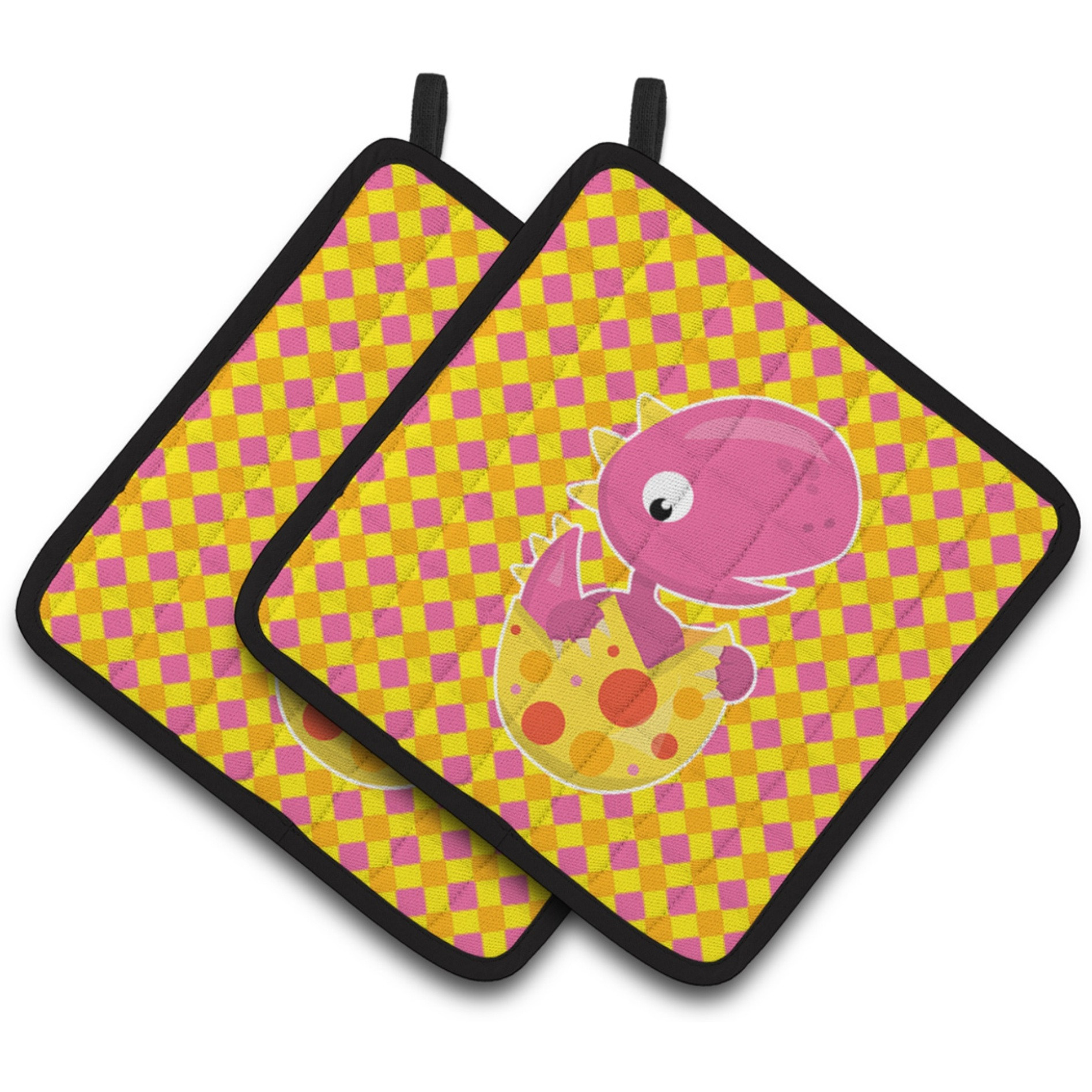 &quotCaroline's Treasures BB6892PTHD Baby T-Rex Dinosaur Hatching Pair of Pot Holders, 7.5 x 7.5"", Multicolor"