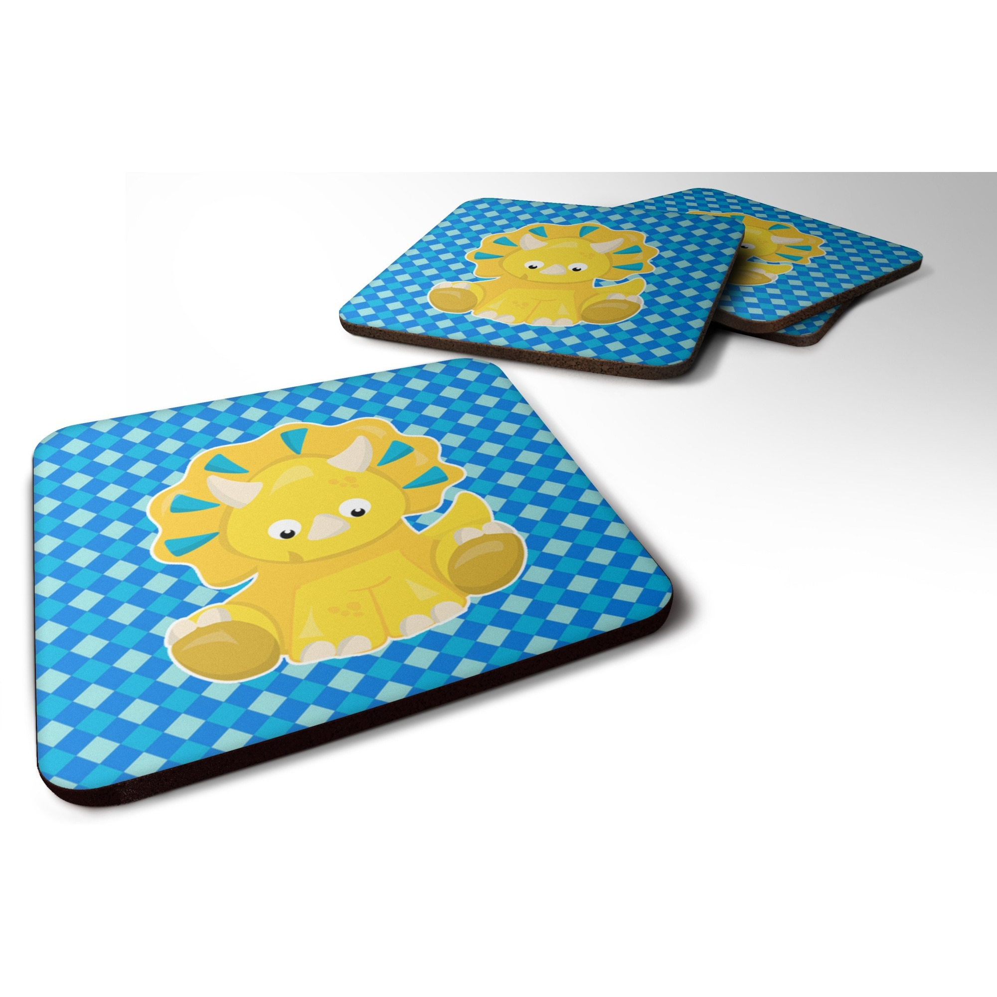 &quotCaroline's Treasures Triceratops Dinosaur Foam Coaster Set of 4, 3.5, Multicolor"