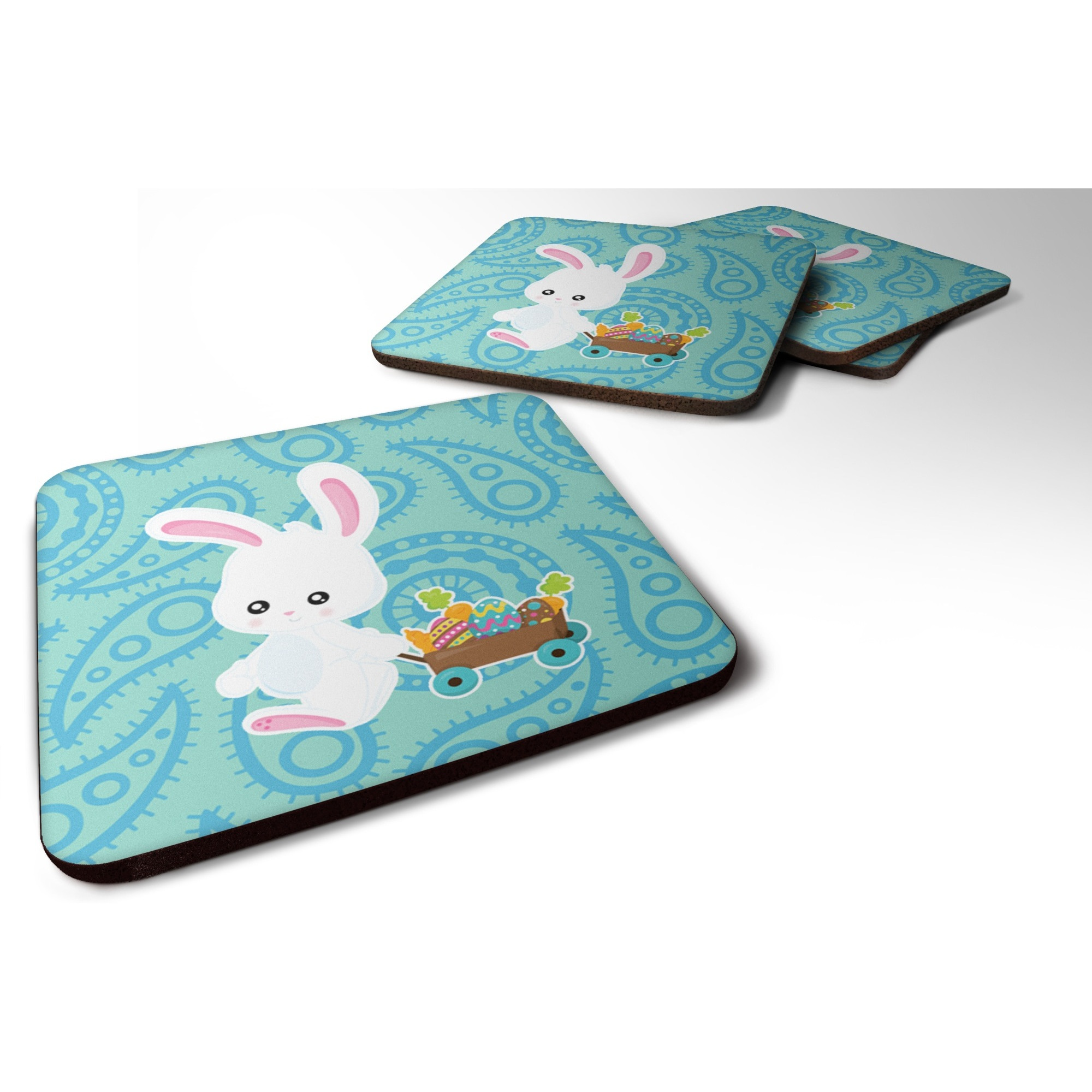 &quotCaroline's Treasures Easter Rabbit Paisley Blue Foam Coaster Set of 4, 3.5, Multicolor"