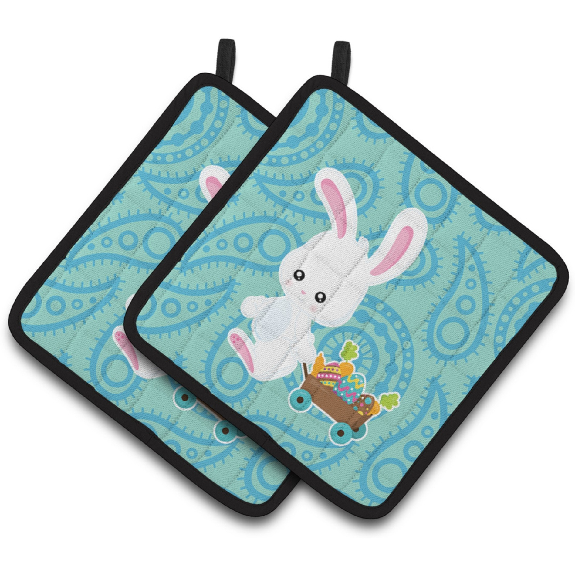 &quotCaroline's Treasures BB6898PTHD Easter Rabbit Paisley Blue Pair of Pot Holders, 7.5 x 7.5"", Multicolor"