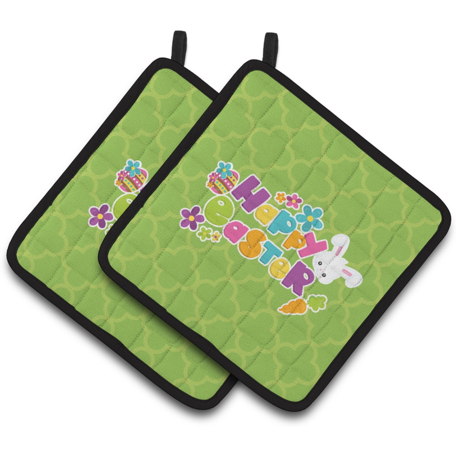 &quotCaroline's Treasures BB6900PTHD Happy Easter Green Quatrafoil Pair of Pot Holders, 7.5 x 7.5"", Multicolor"