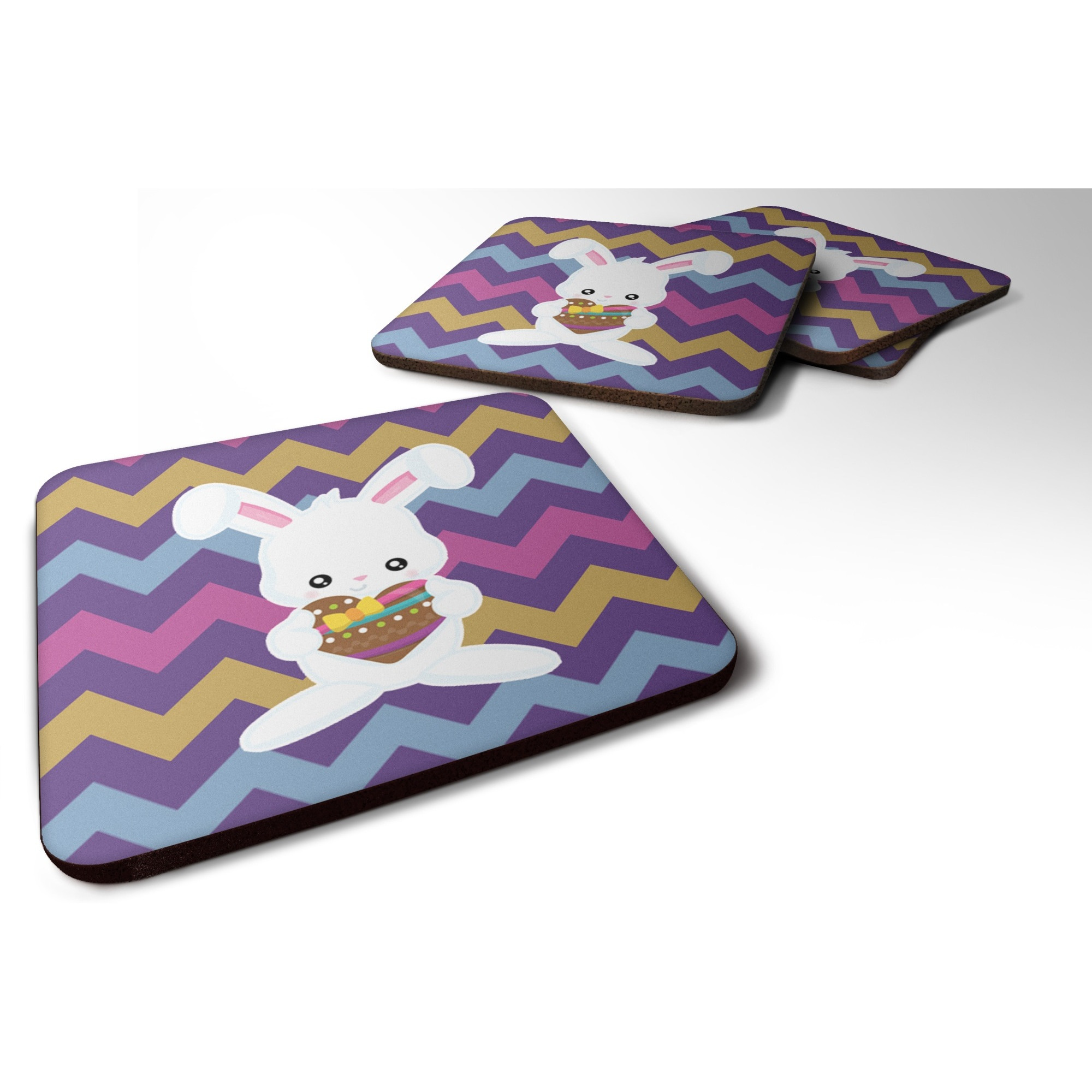 &quotCaroline's Treasures Easter Rabbit with Chocolate Heart Foam Coaster Set of 4, 3.5, Multicolor"