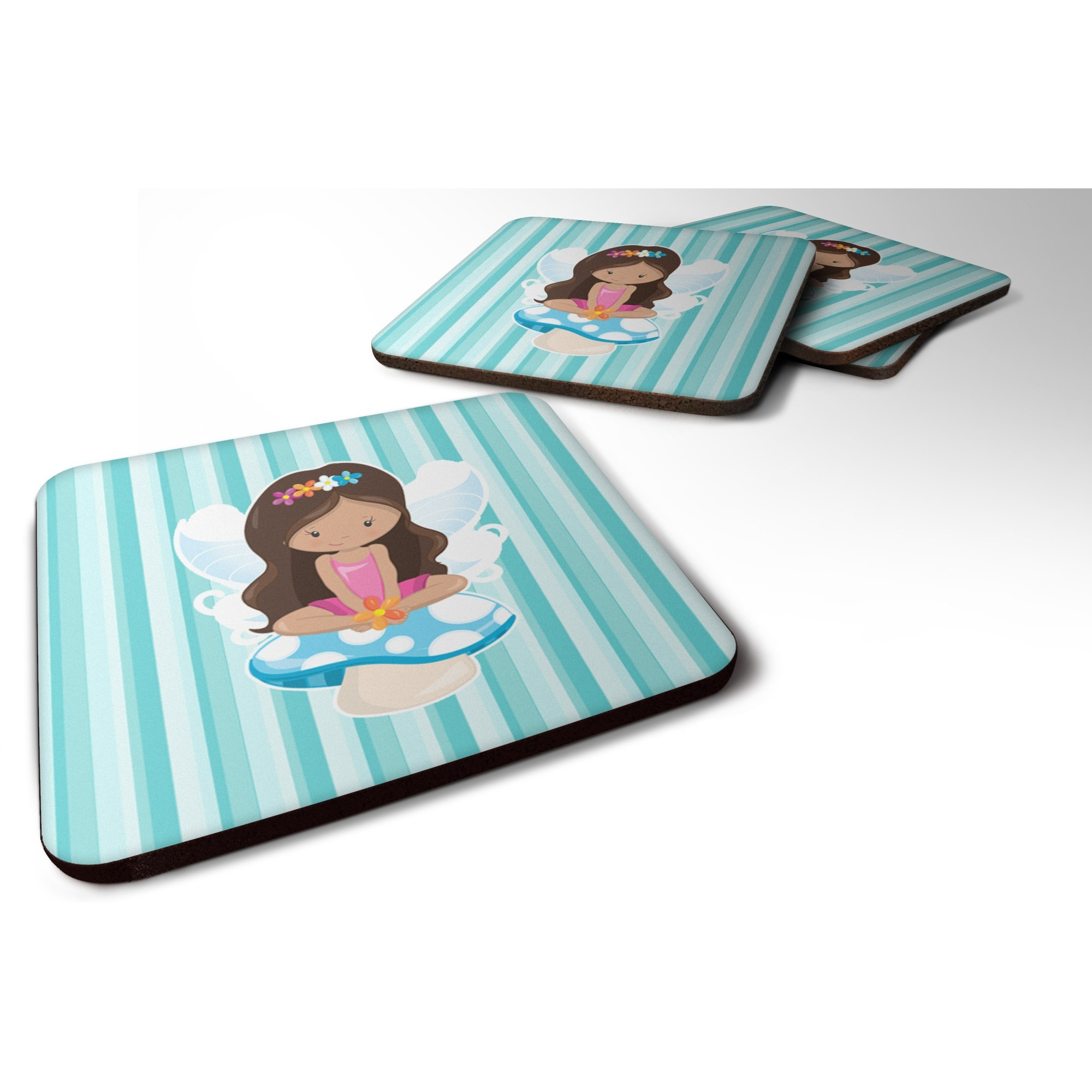 &quotCaroline's Treasures Fairy On Mushroom Foam Coaster Set of 4, 3.5, Multicolor"
