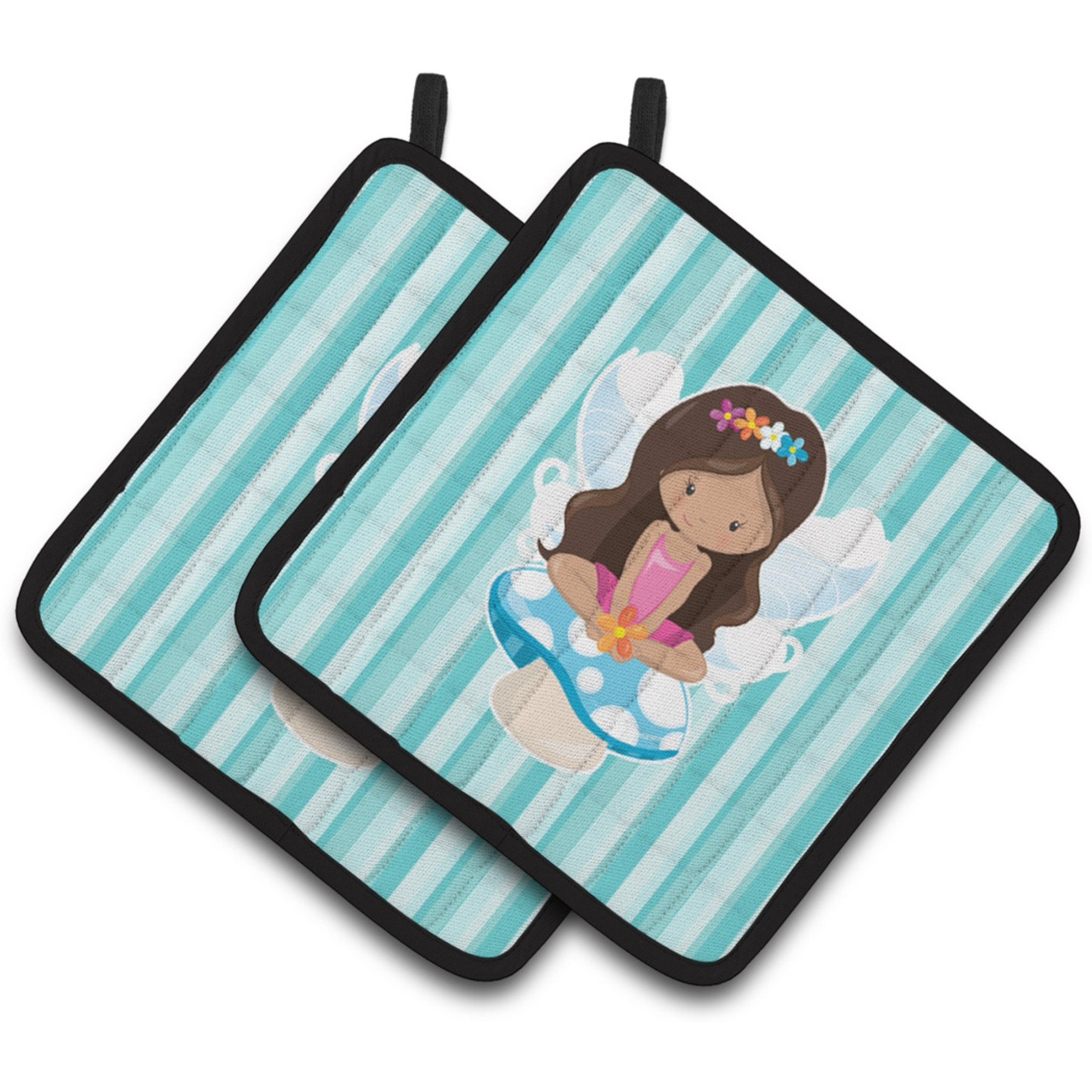 &quotCaroline's Treasures BB6905PTHD Fairy on Mushroom Pair of Pot Holders, 7.5 x 7.5"", Multicolor"