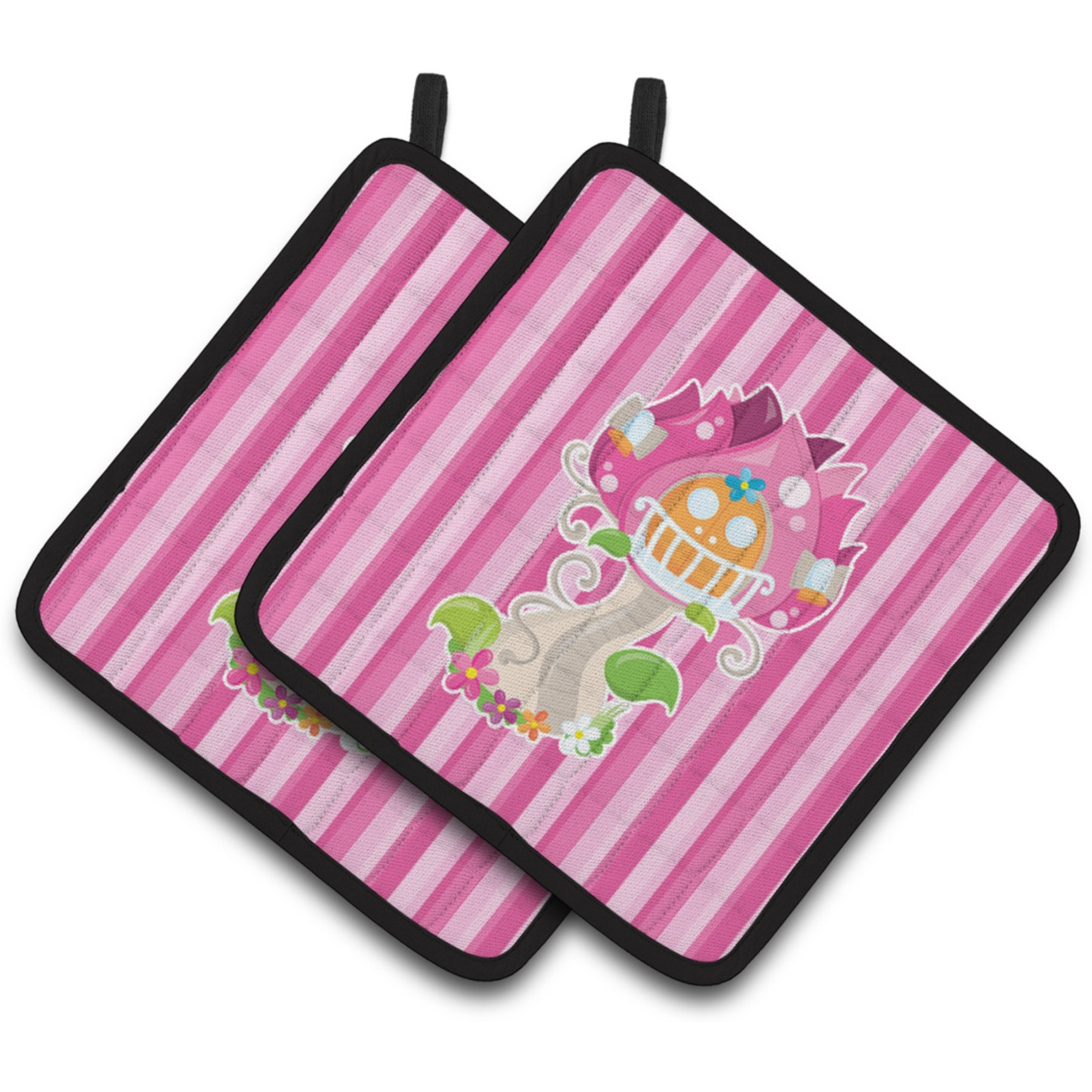 &quotCaroline's Treasures BB6907PTHD Fairy House Pink Stripes Pair of Pot Holders, 7.5 x 7.5"", Multicolor"