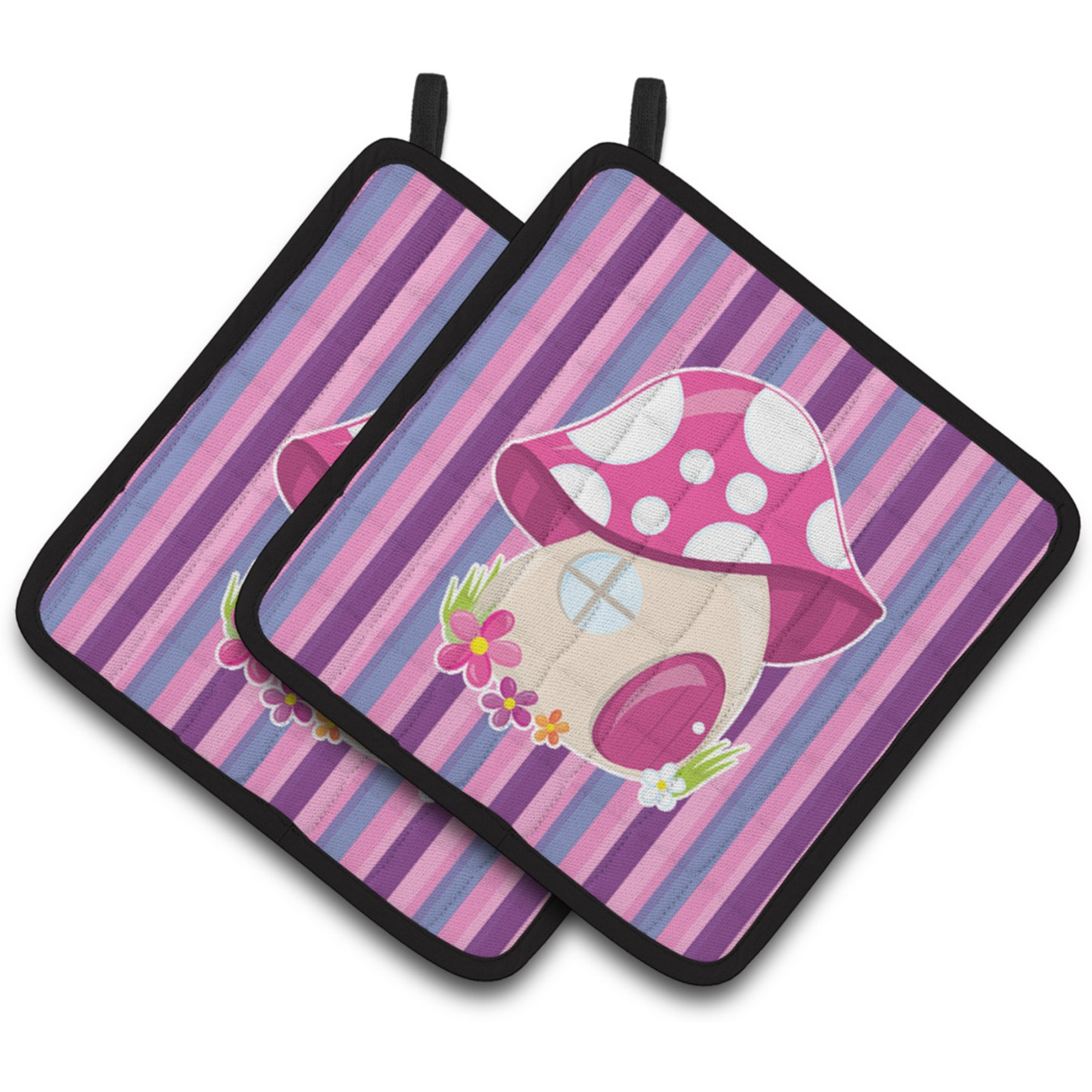 &quotCaroline's Treasures Fairy House Pink and Purple Pair of Pot Holders, 7.5 x 7.5, Multicolor"