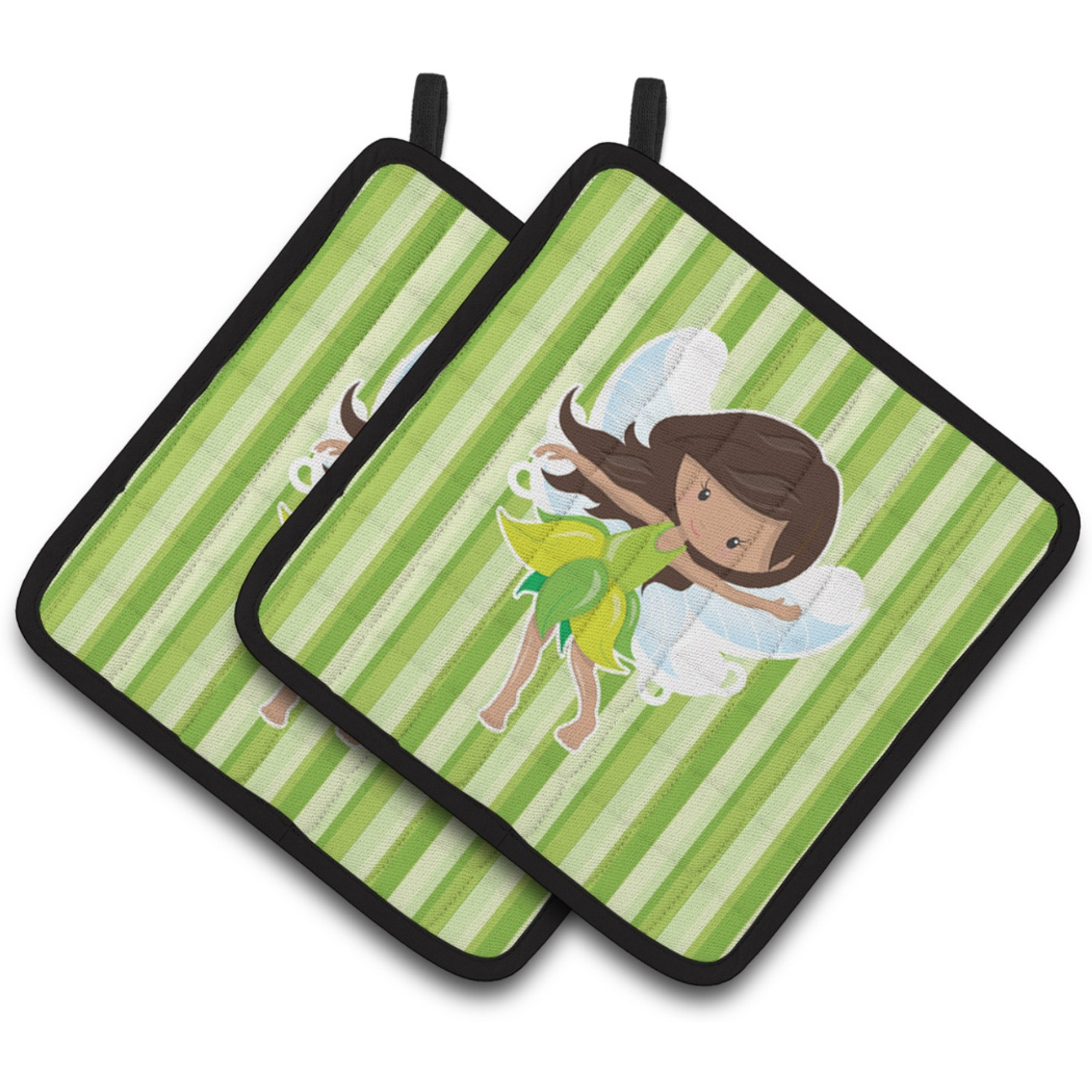 &quotCaroline's Treasures Fairy Green Stripes Pair of Pot Holders, 7.5 x 7.5, Multicolor"