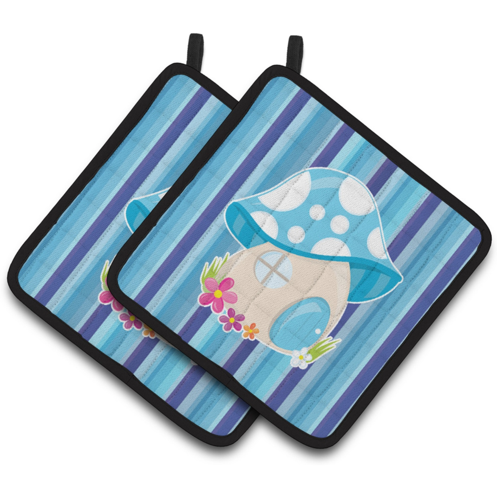 &quotCaroline's Treasures BB6911PTHD Fairy House Blue Stripes Pair of Pot Holders, 7.5 x 7.5"", Multicolor"