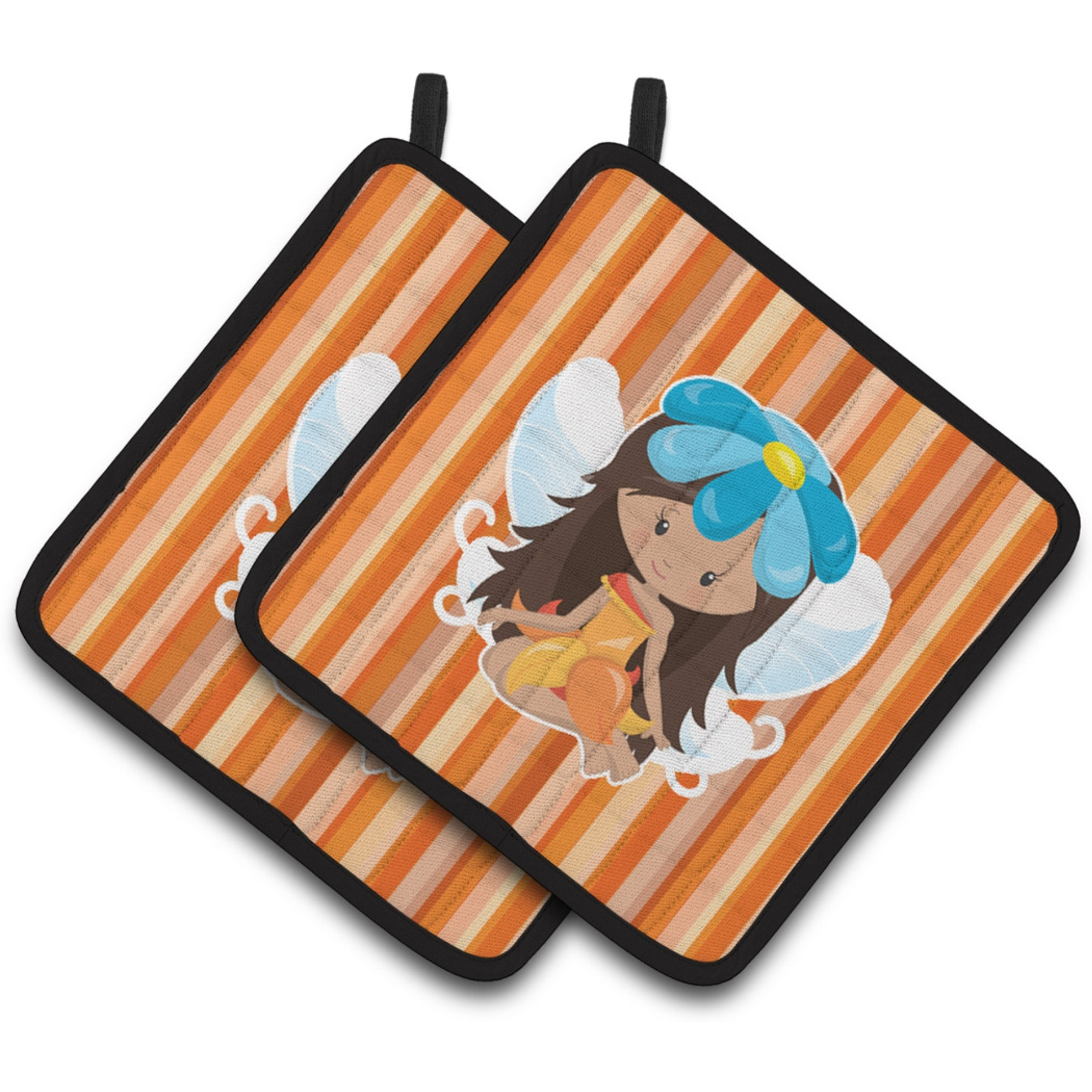 &quotCaroline's Treasures BB6913PTHD Fairy Orange Stripes Pair of Pot Holders, 7.5 x 7.5"", Multicolor"