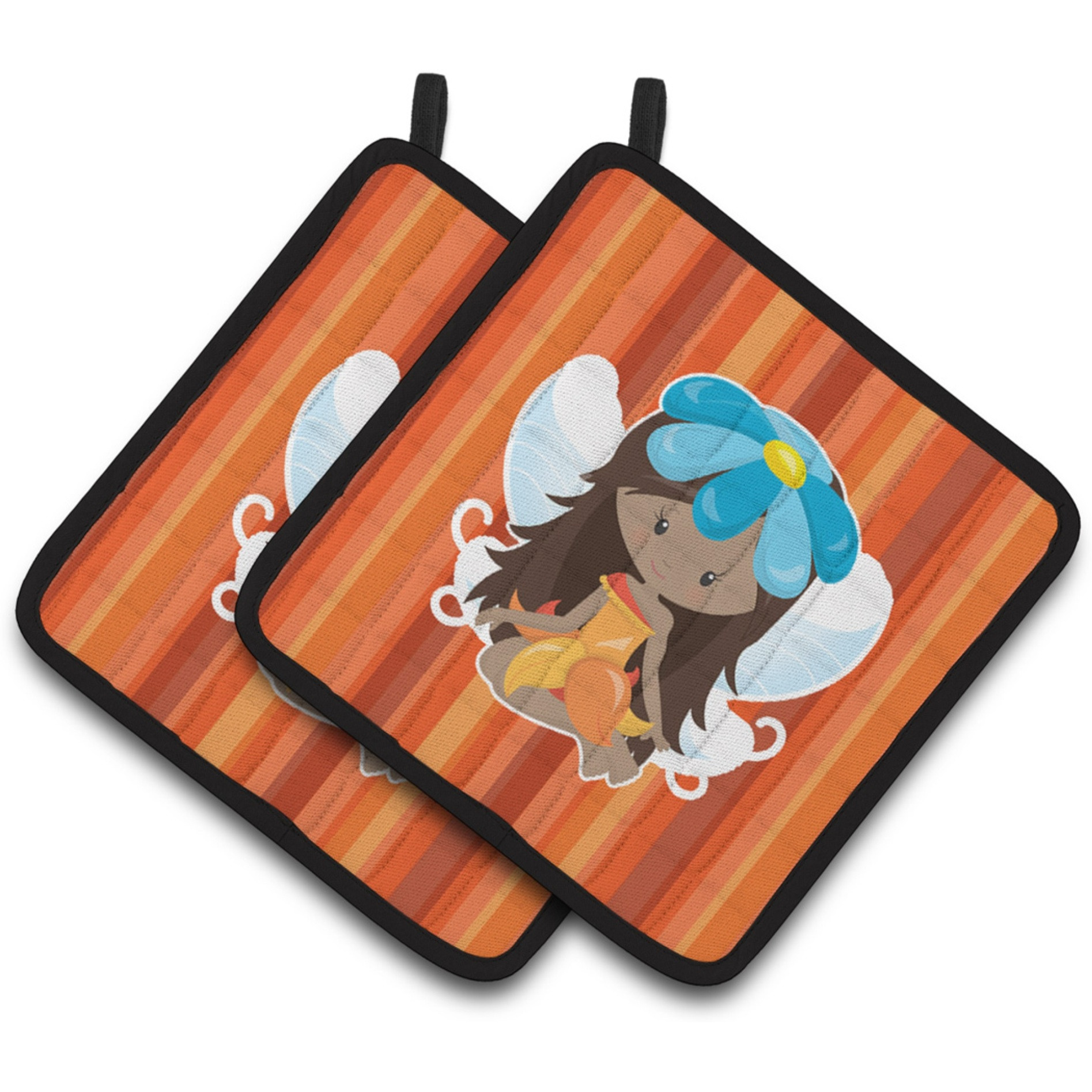 &quotCaroline's Treasures Fairy Orange Stripes Pair of Pot Holders, 7.5 x 7.5, Multicolor"