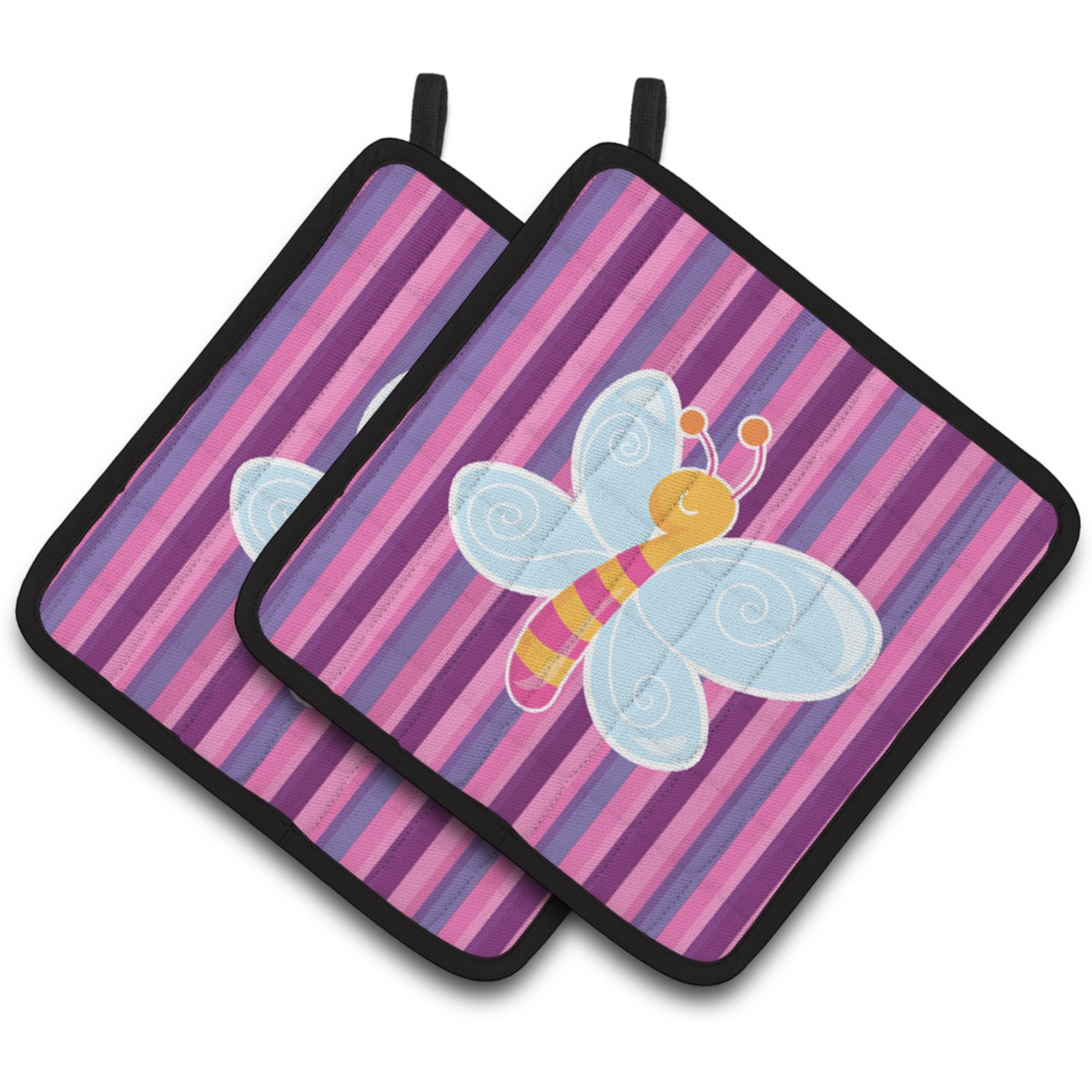 &quotCaroline's Treasures Dragonfly in Pink Stripes Pair of Pot Holders, 7.5 x 7.5, Multicolor"