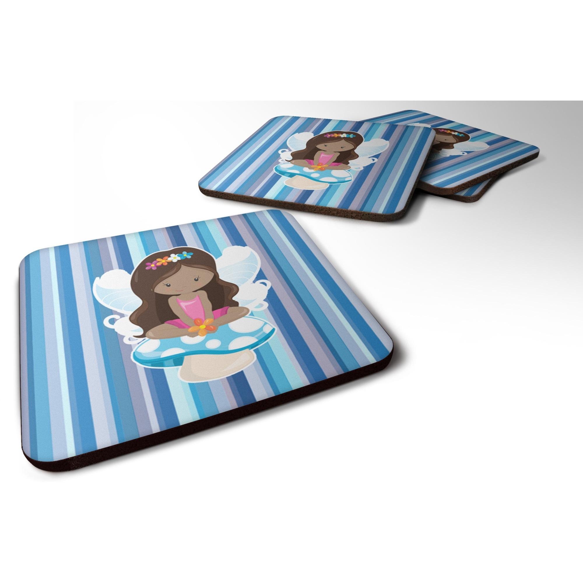 &quotCaroline's Treasures BB6917FC Fairy Blue Stripes Foam Coaster Set of 4, 3.5"", Multicolor"