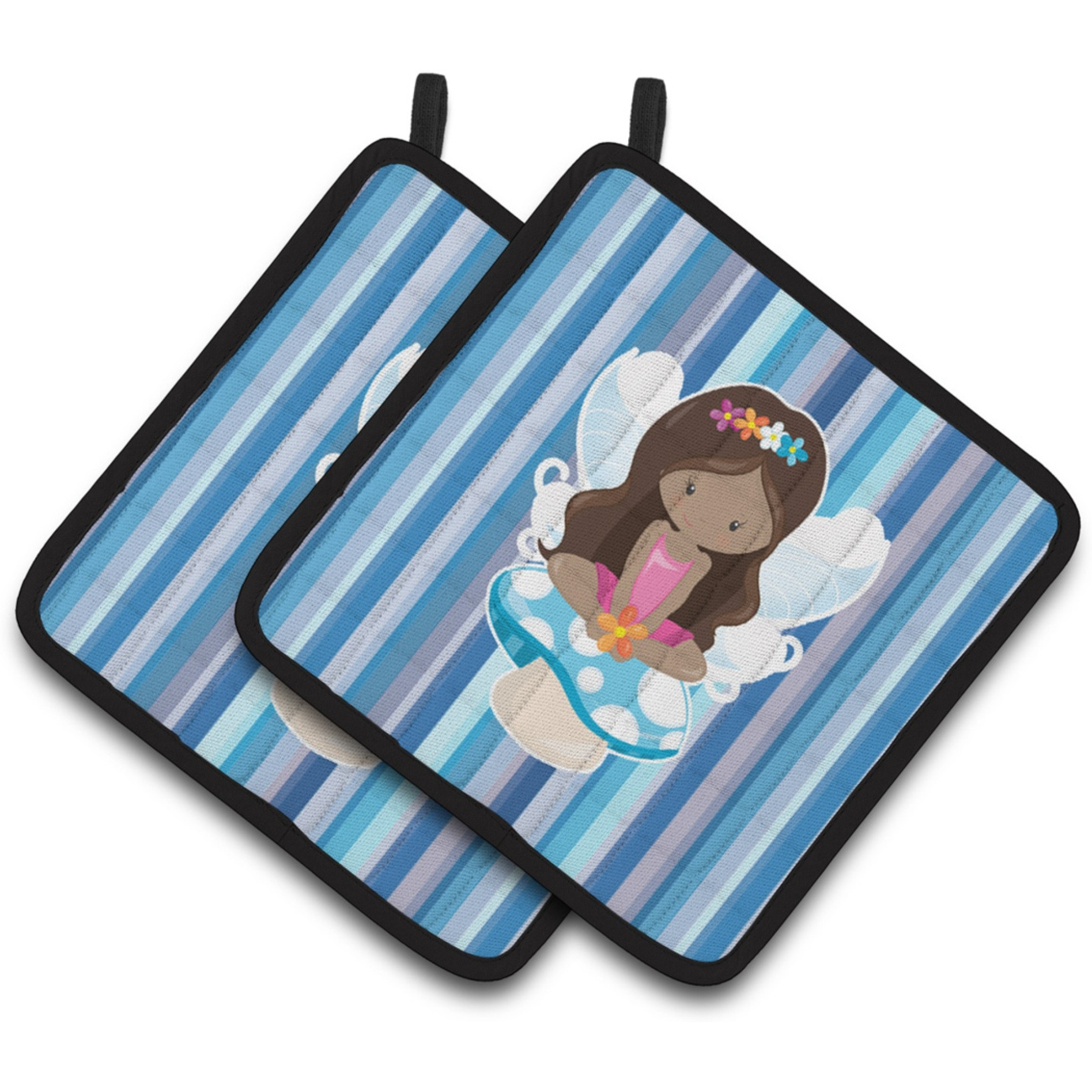 &quotCaroline's Treasures BB6917PTHD Fairy Blue Stripes Pair of Pot Holders, 7.5 x 7.5"", Multicolor"