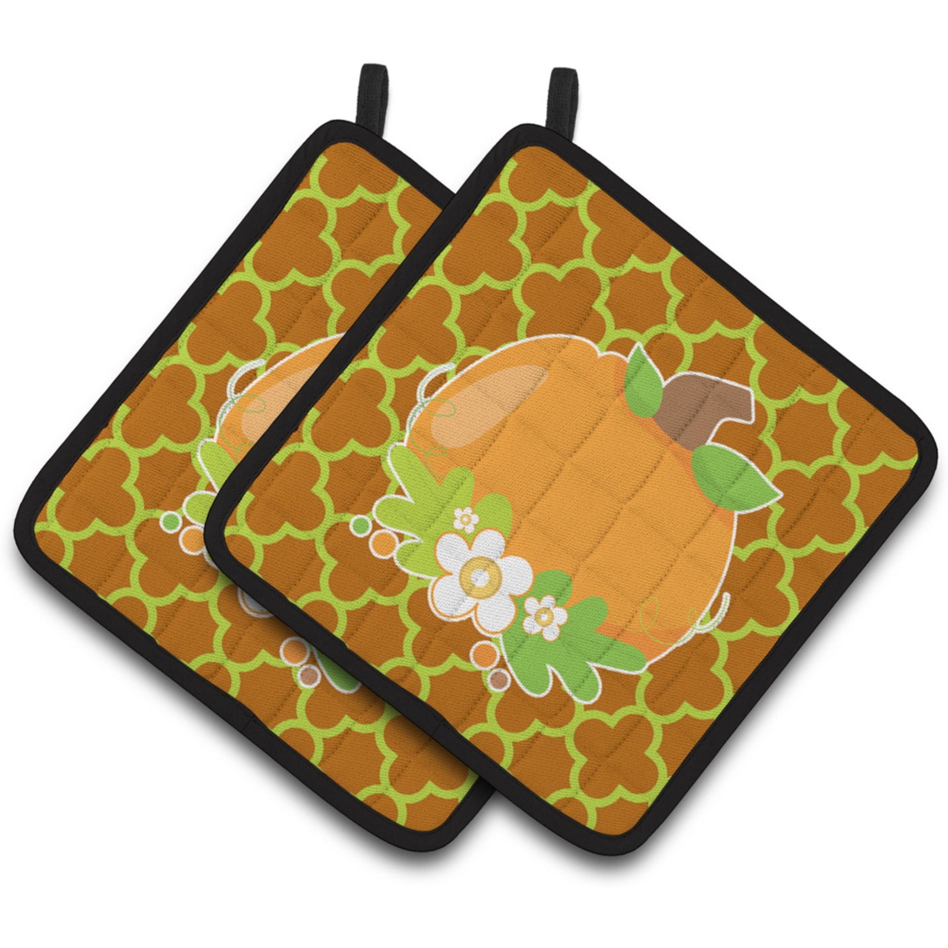 &quotCaroline's Treasures BB6919PTHD Fall Pumpkin Orange Quatrfoil Pair of Pot Holders, 7.5 x 7.5"", Multicolor"