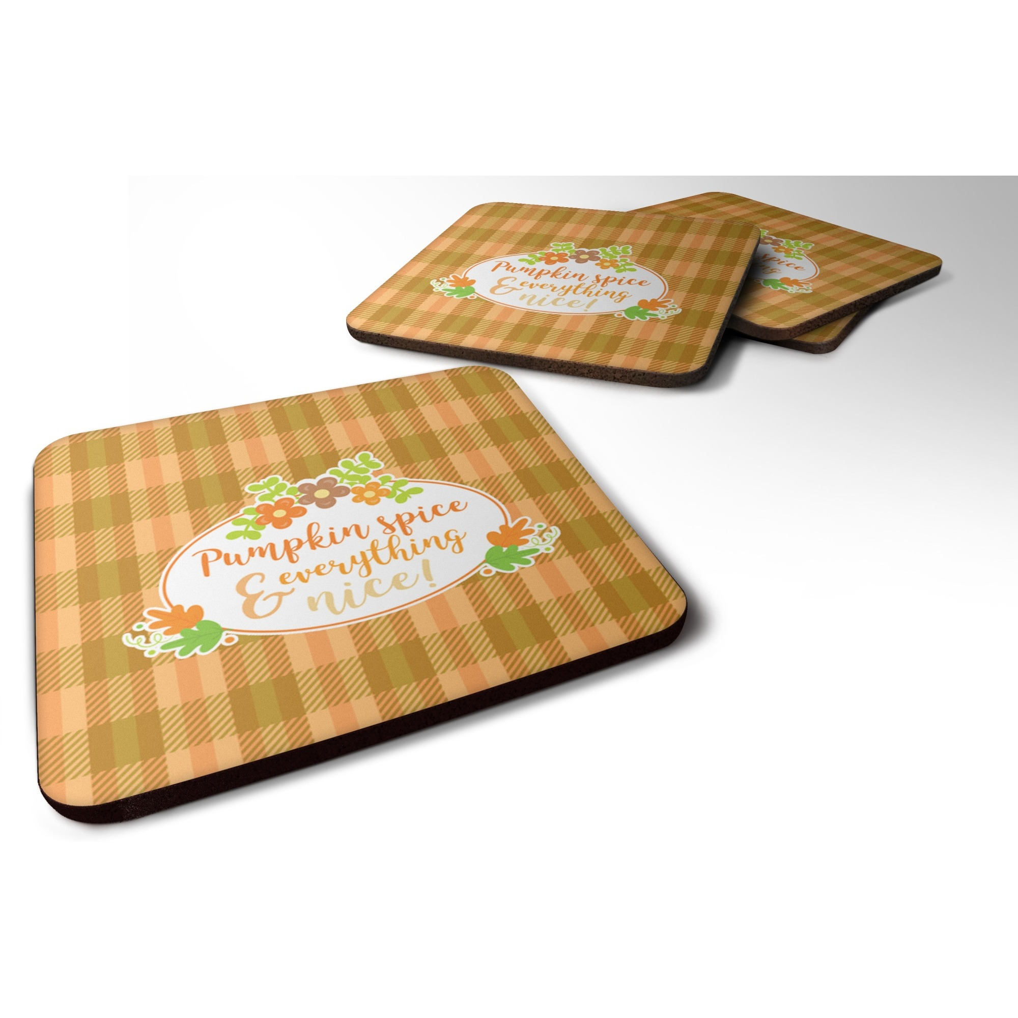 &quotCaroline's Treasures Fall Pumpkin Spice & Everything Foam Coaster Set of 4, 3.5, Multicolor"