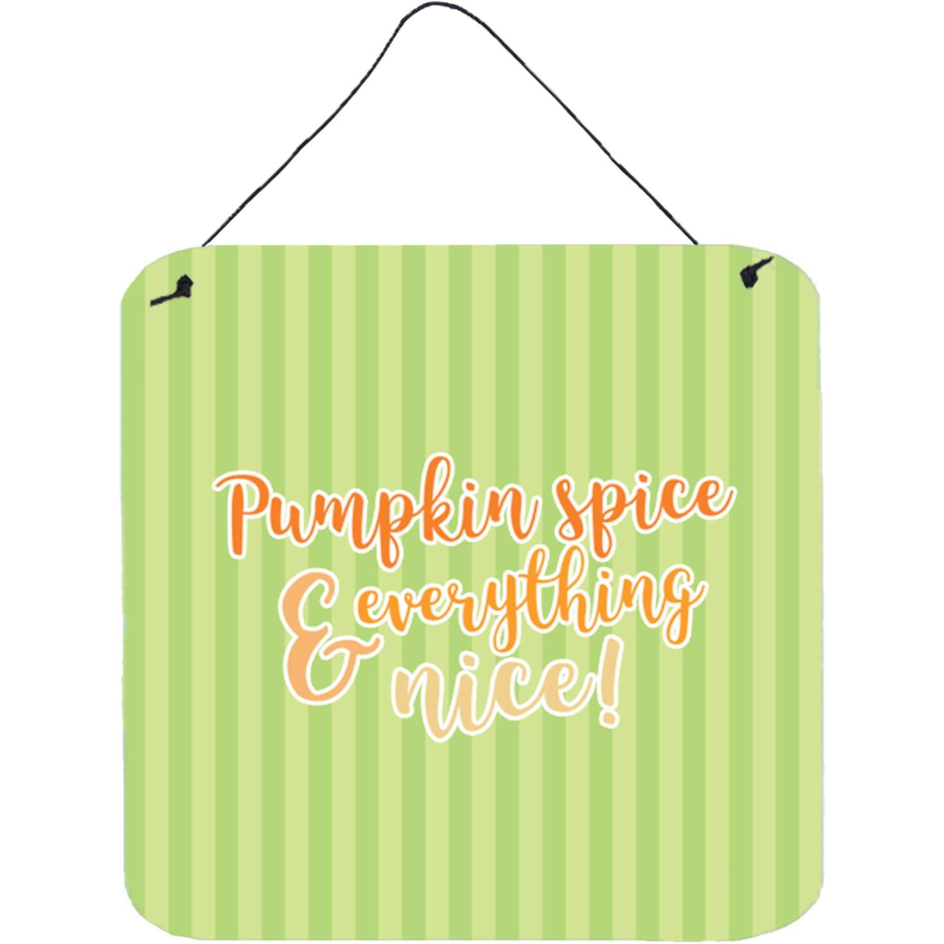 &quotCaroline's Treasures Fall Pumpkin Spice Green Stripe Metal Print, 6"" x 6"", Multicolor"