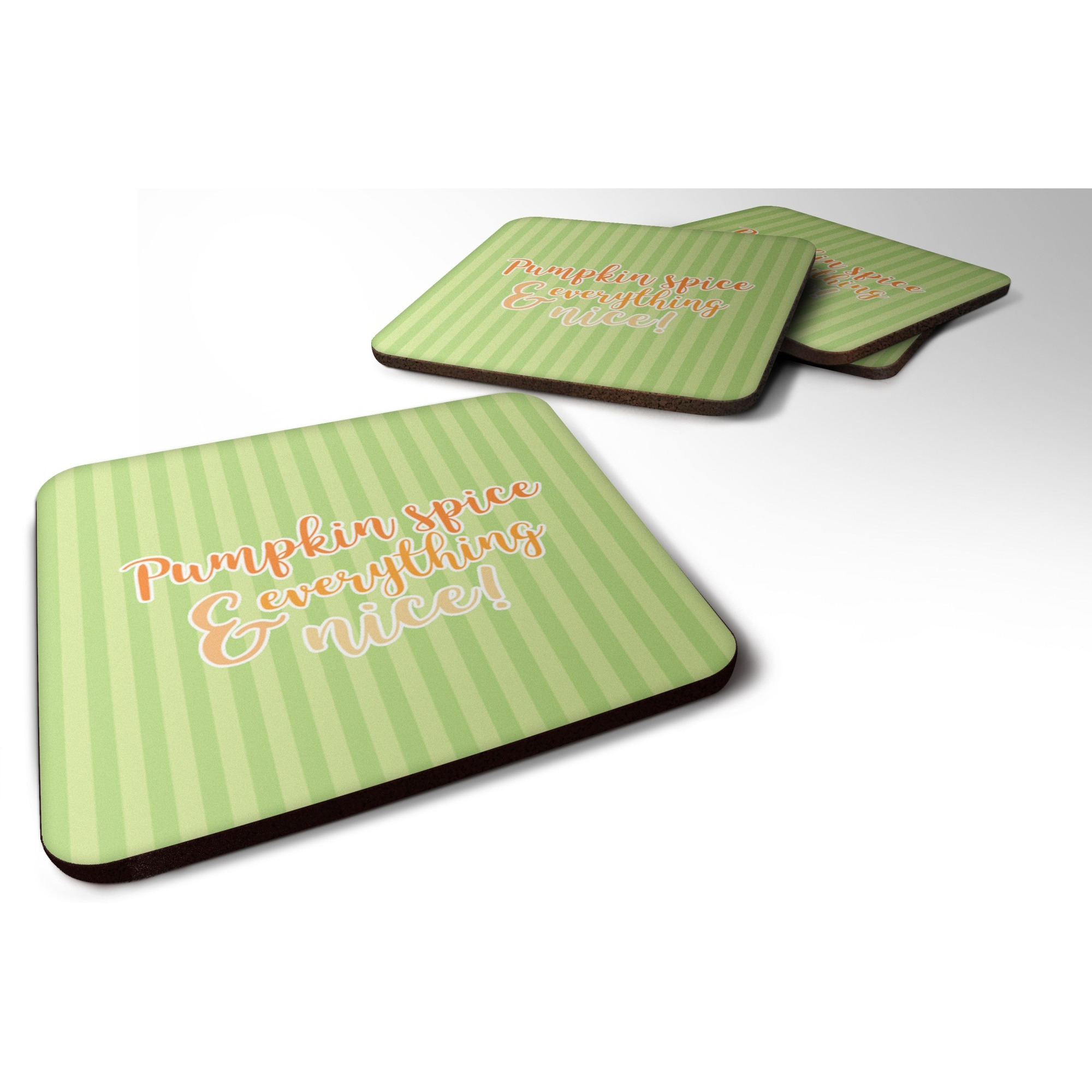 &quotCaroline's Treasures Fall Pumpkin Spice green Stripe Foam Coaster Set of 4, 3.5, Multicolor"