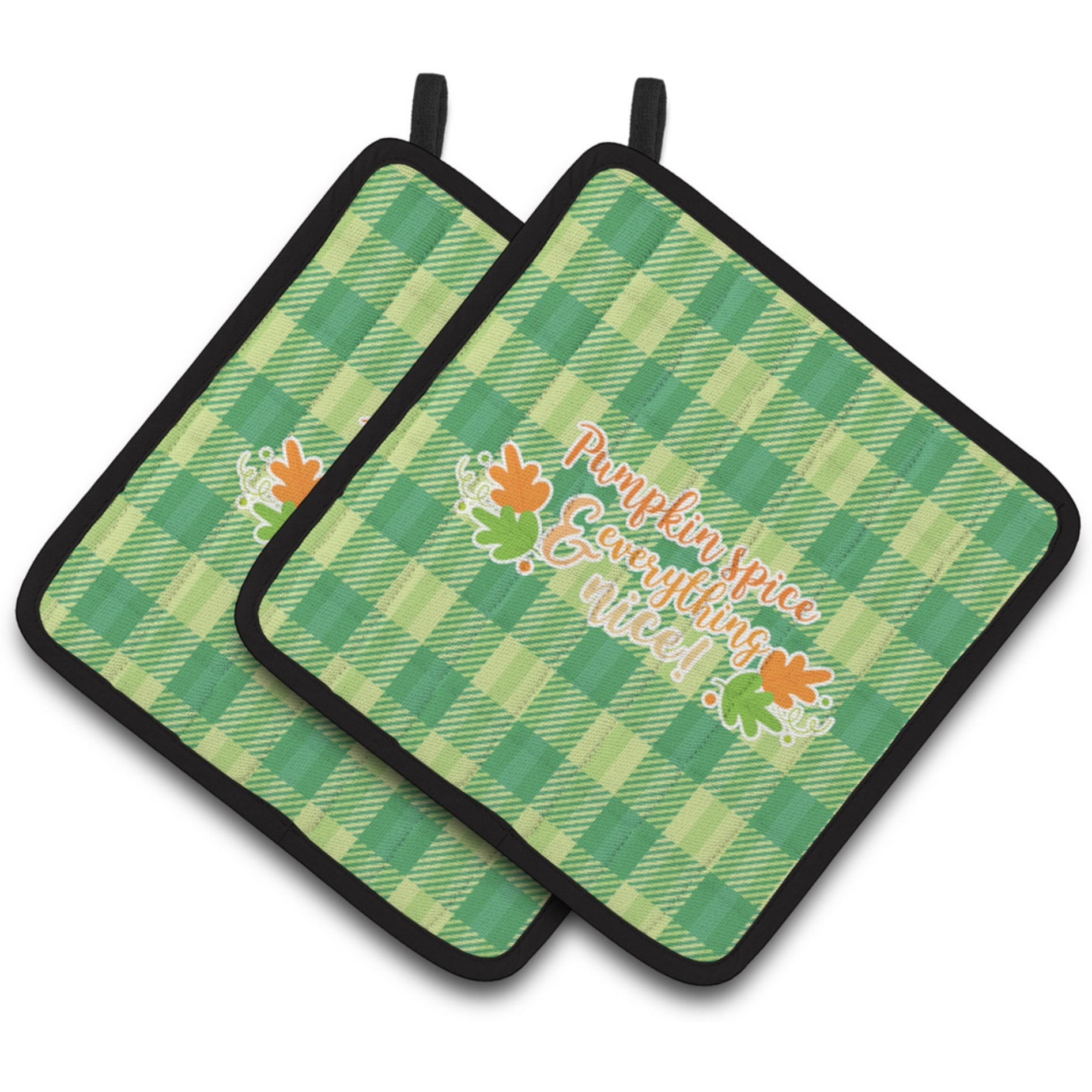 &quotCaroline's Treasures BB6923PTHD Fall Pumpkin Spice Gingham Pair of Pot Holders, 7.5 x 7.5"", Multicolor"