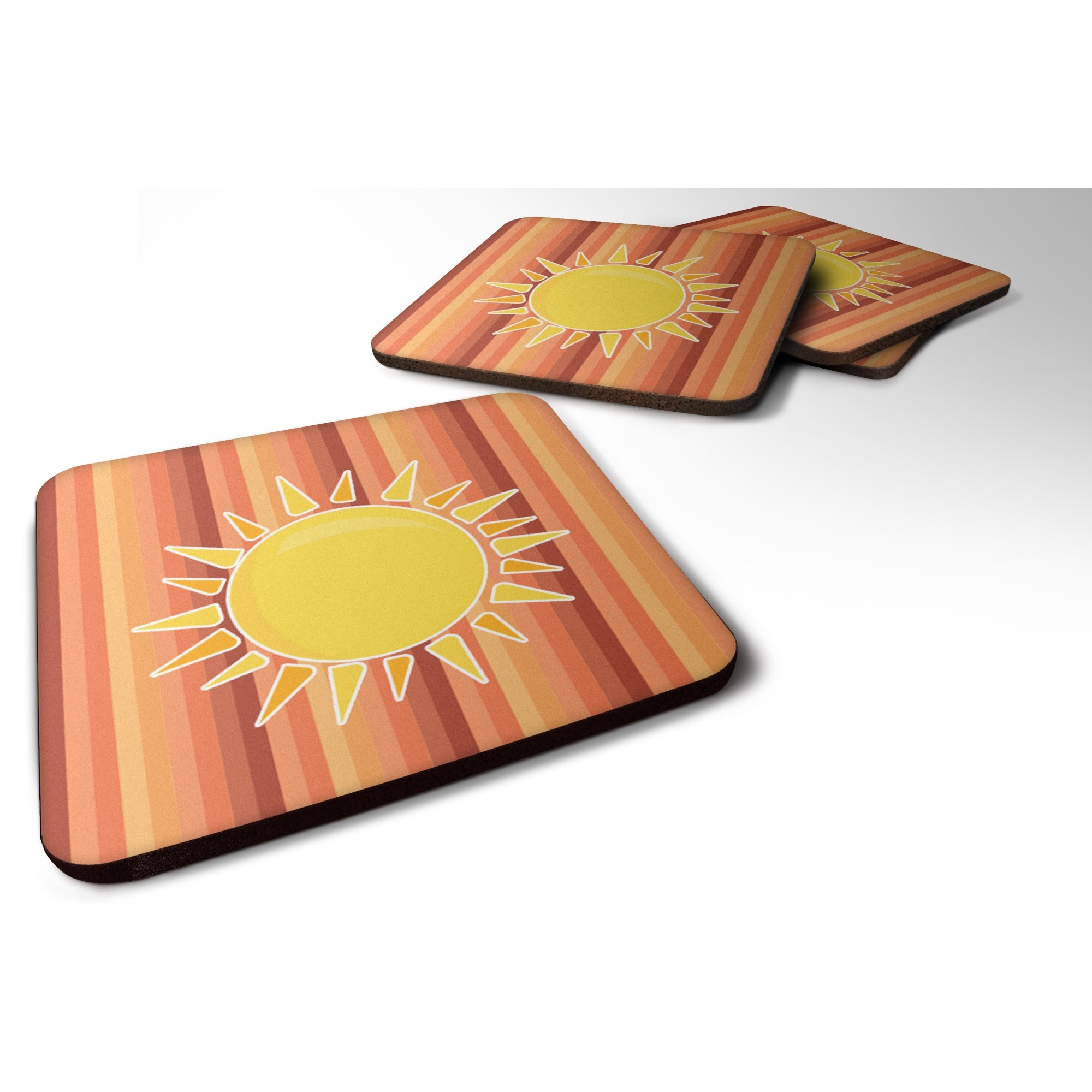 &quotCaroline's Treasures Sun with Stripes Foam Coaster Set of 4, 3.5, Multicolor"