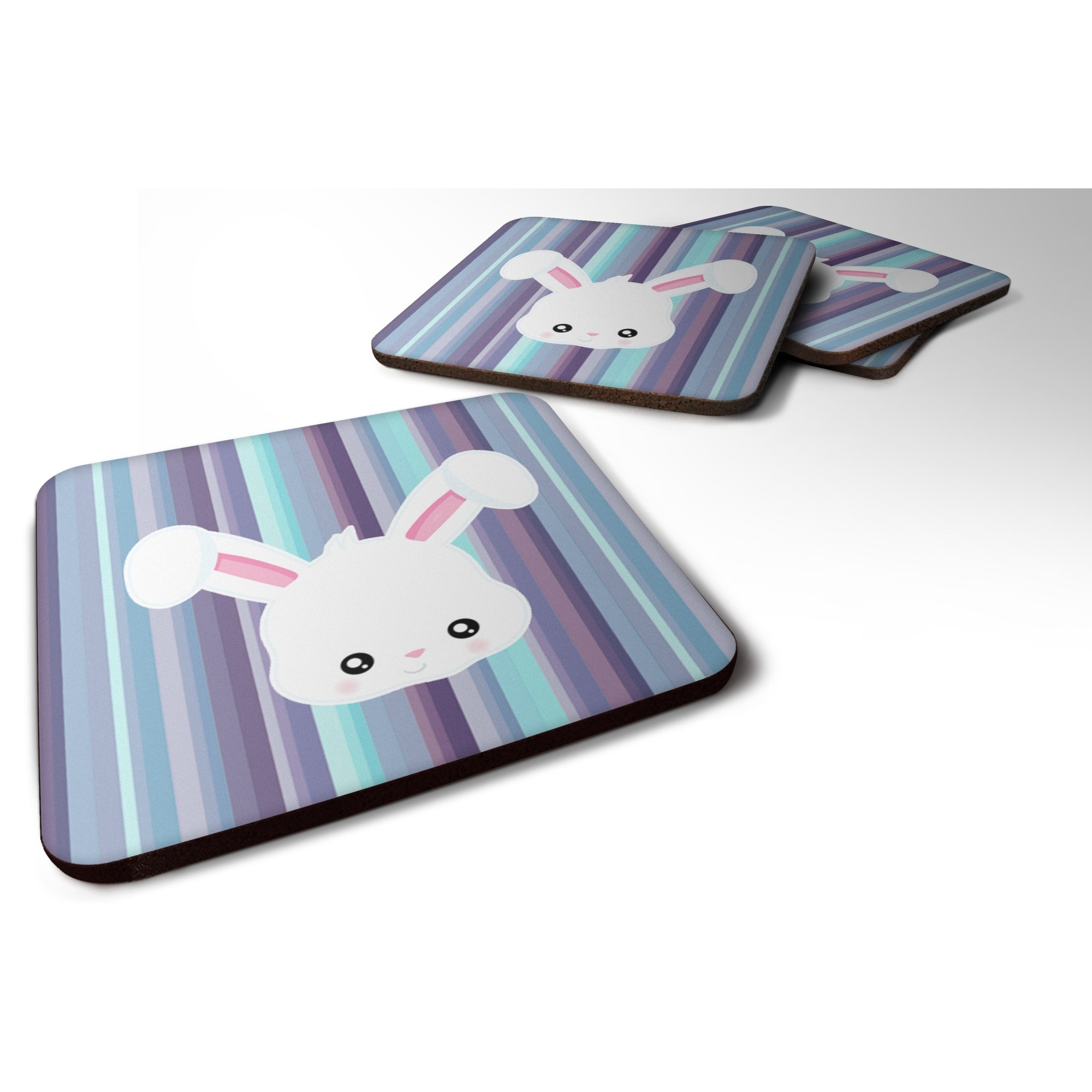 &quotCaroline's Treasures Rabbit Face Foam Coaster Set of 4, 3.5, Multicolor"