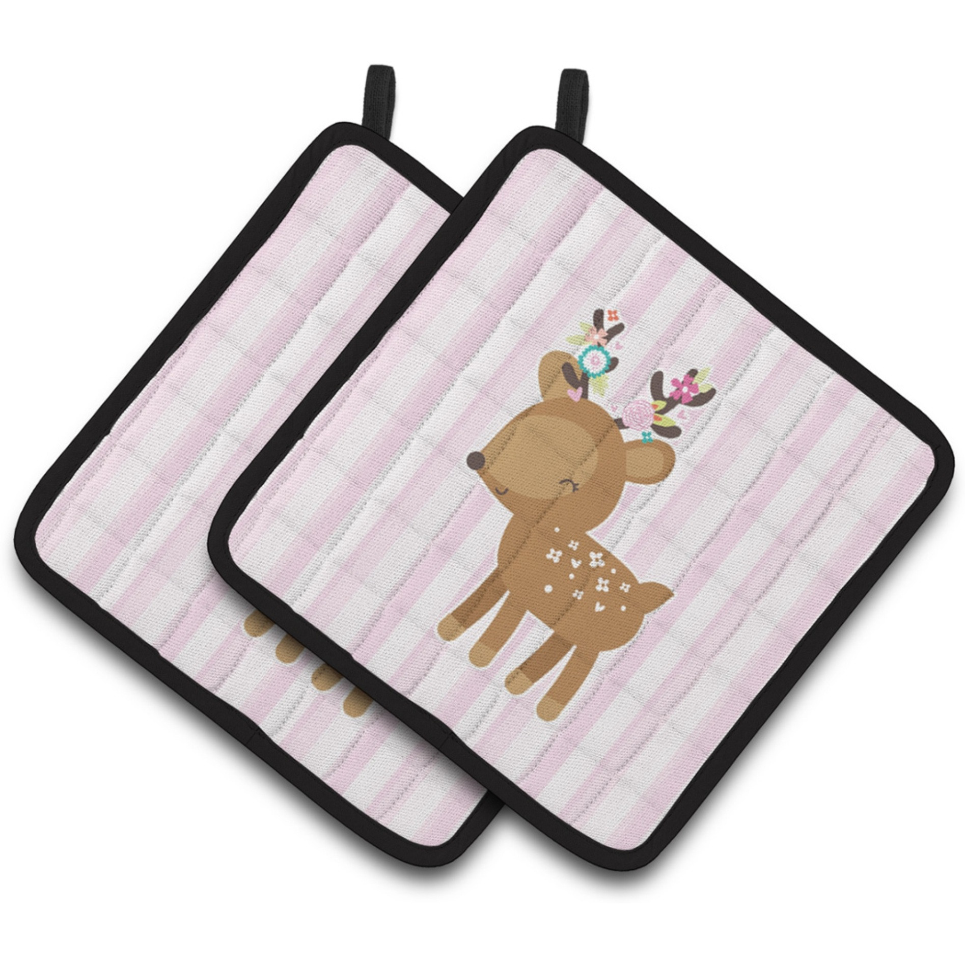 &quotCaroline's Treasures BB6934PTHD Deer in Pink Stripes Pair of Pot Holders, 7.5 x 7.5"", Multicolor"