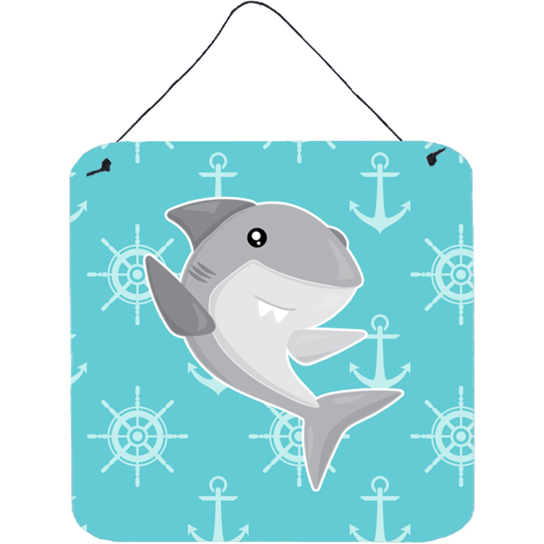 &quotCaroline's Treasures Shark on Blue Nautical Metal Print, 6"" x 6"", Multicolor"