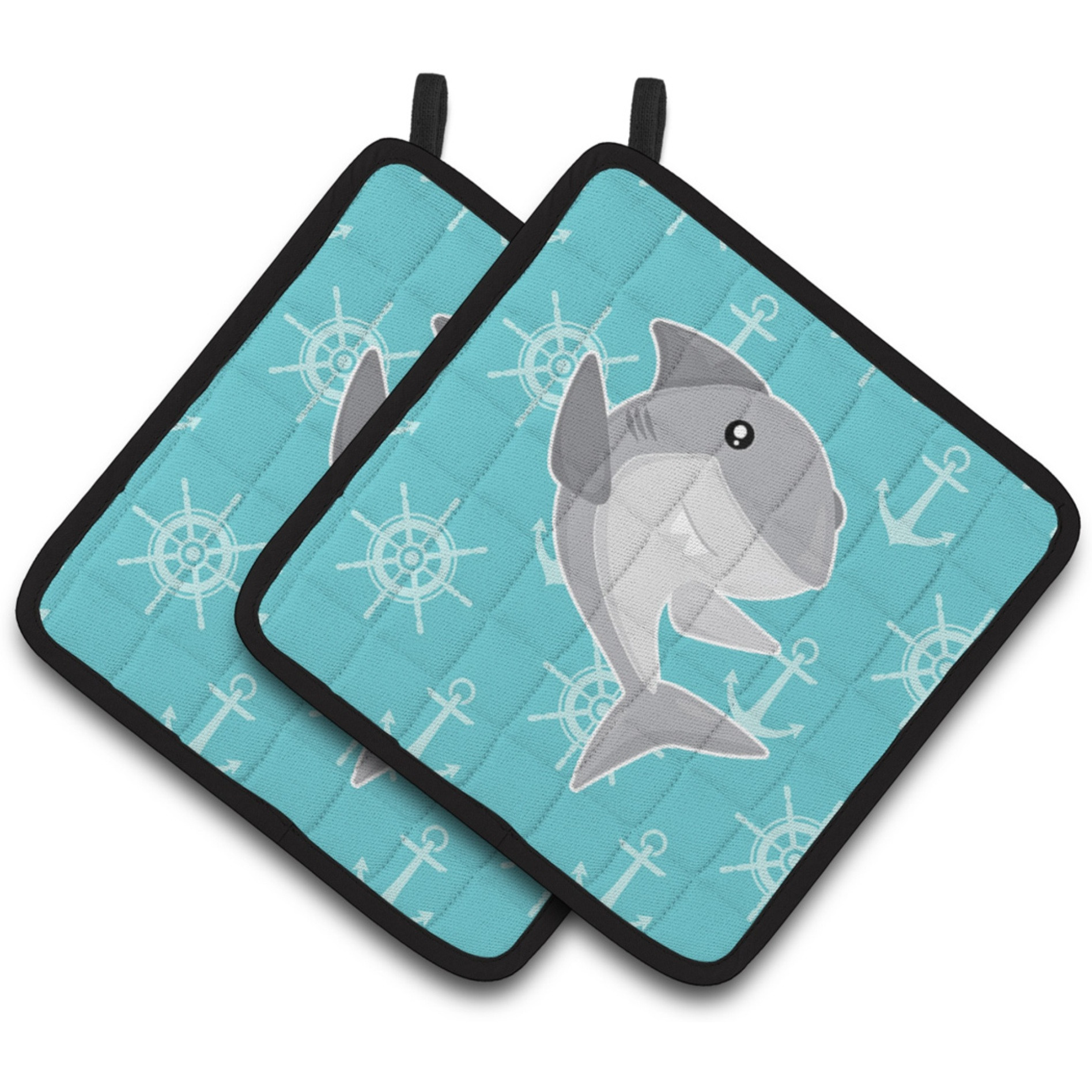 &quotCaroline's Treasures BB6940PTHD Shark on Blue Nautical Pair of Pot Holders, 7.5 x 7.5"", Multicolor"