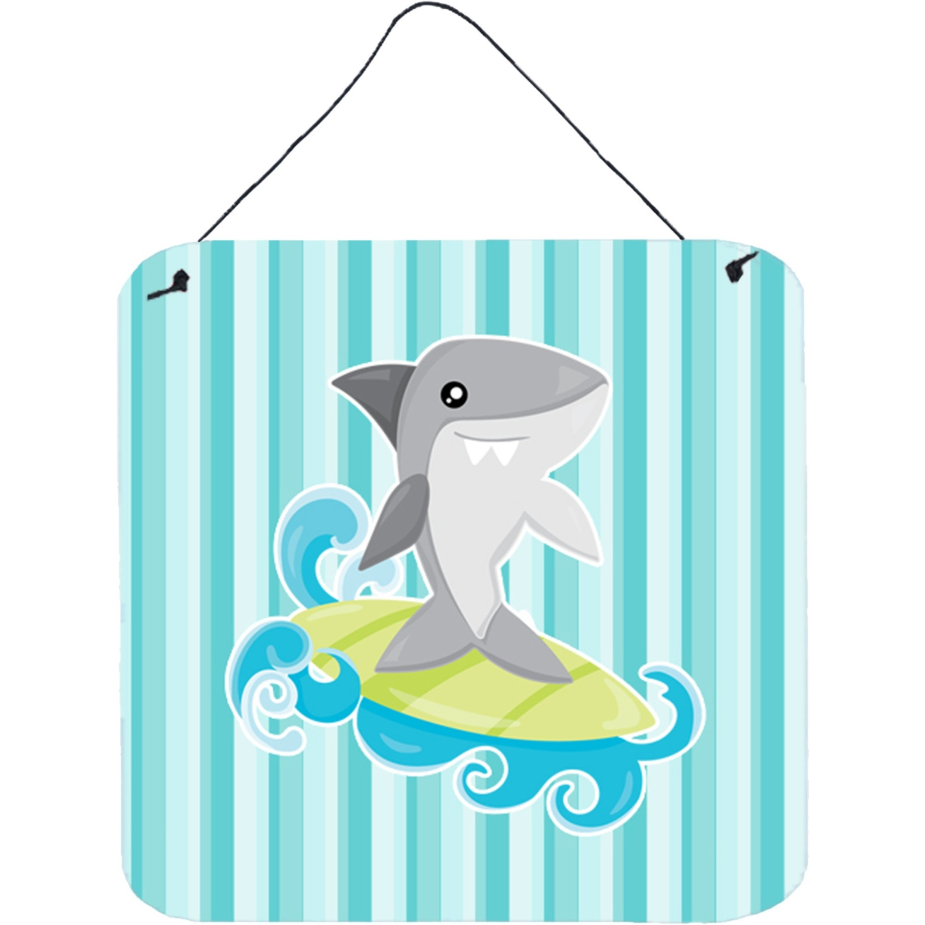 &quotCaroline's Treasures Surfin Shark on Stripes Metal Print 6"" x 6"" Multicolor"