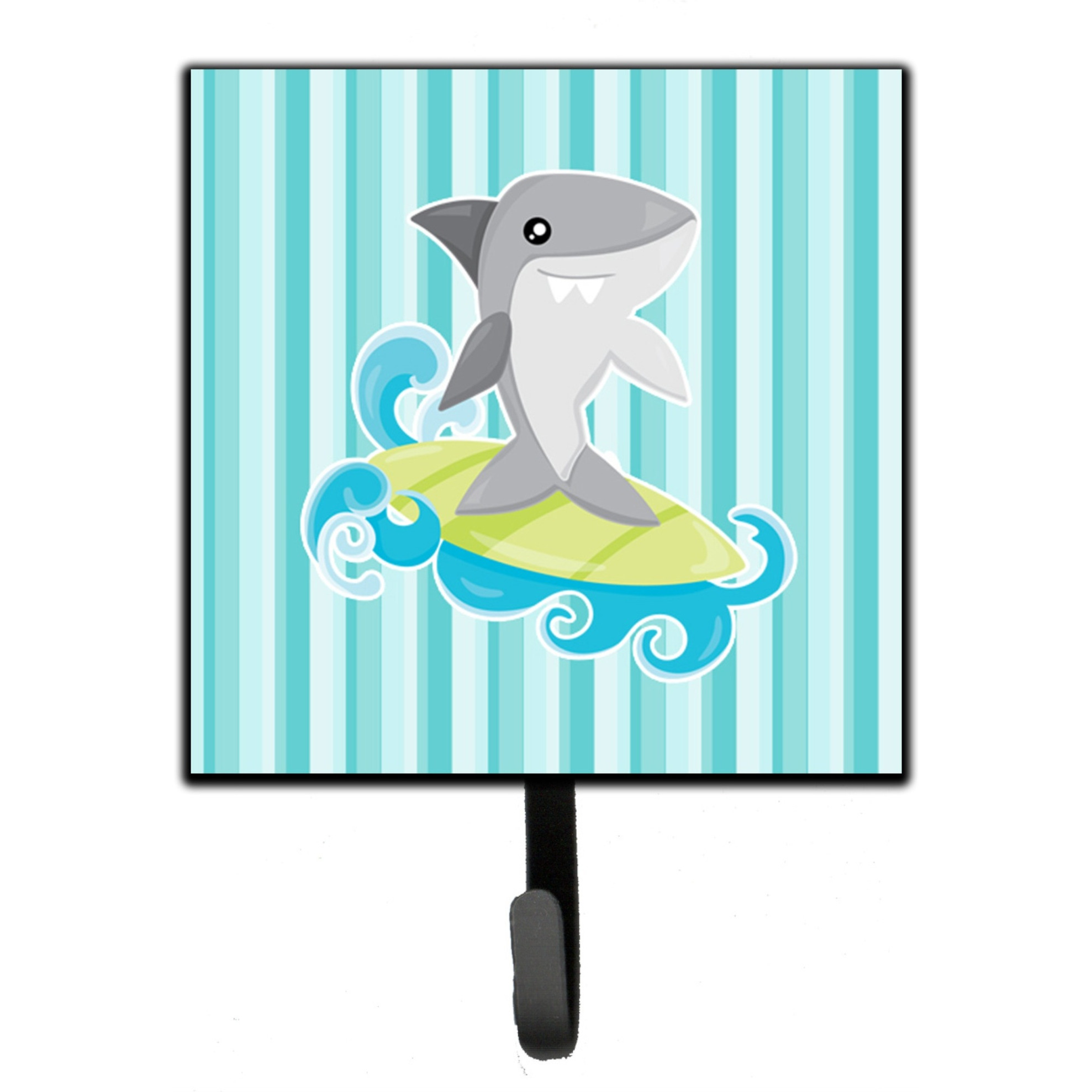&quotCaroline's Treasures Surfin Shark on Stripes Wall Hook, Small, Multicolor"
