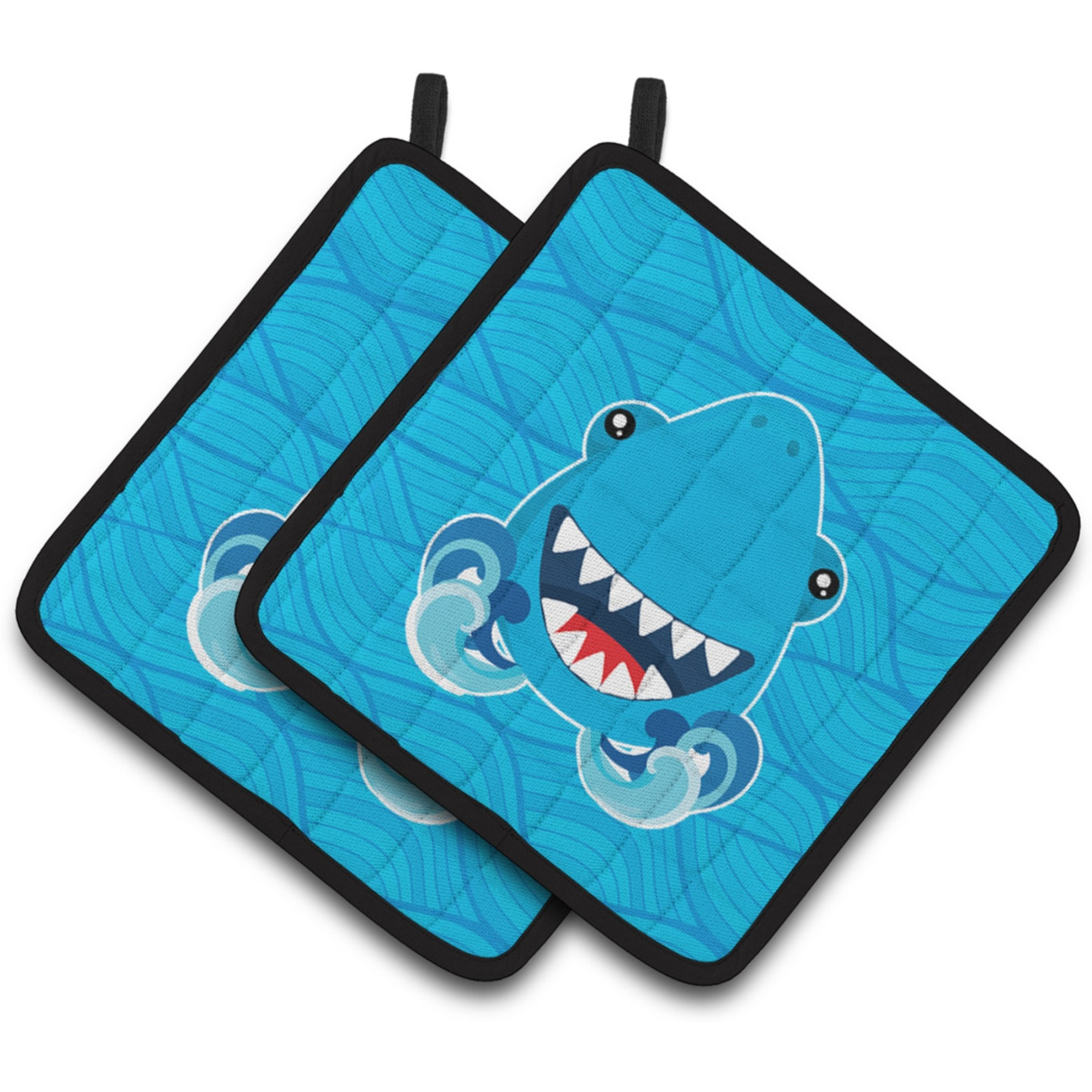&quotCaroline's Treasures BB6947PTHD Shark Open Wide in Waves Pair of Pot Holders, 7.5 x 7.5"", Multicolor"