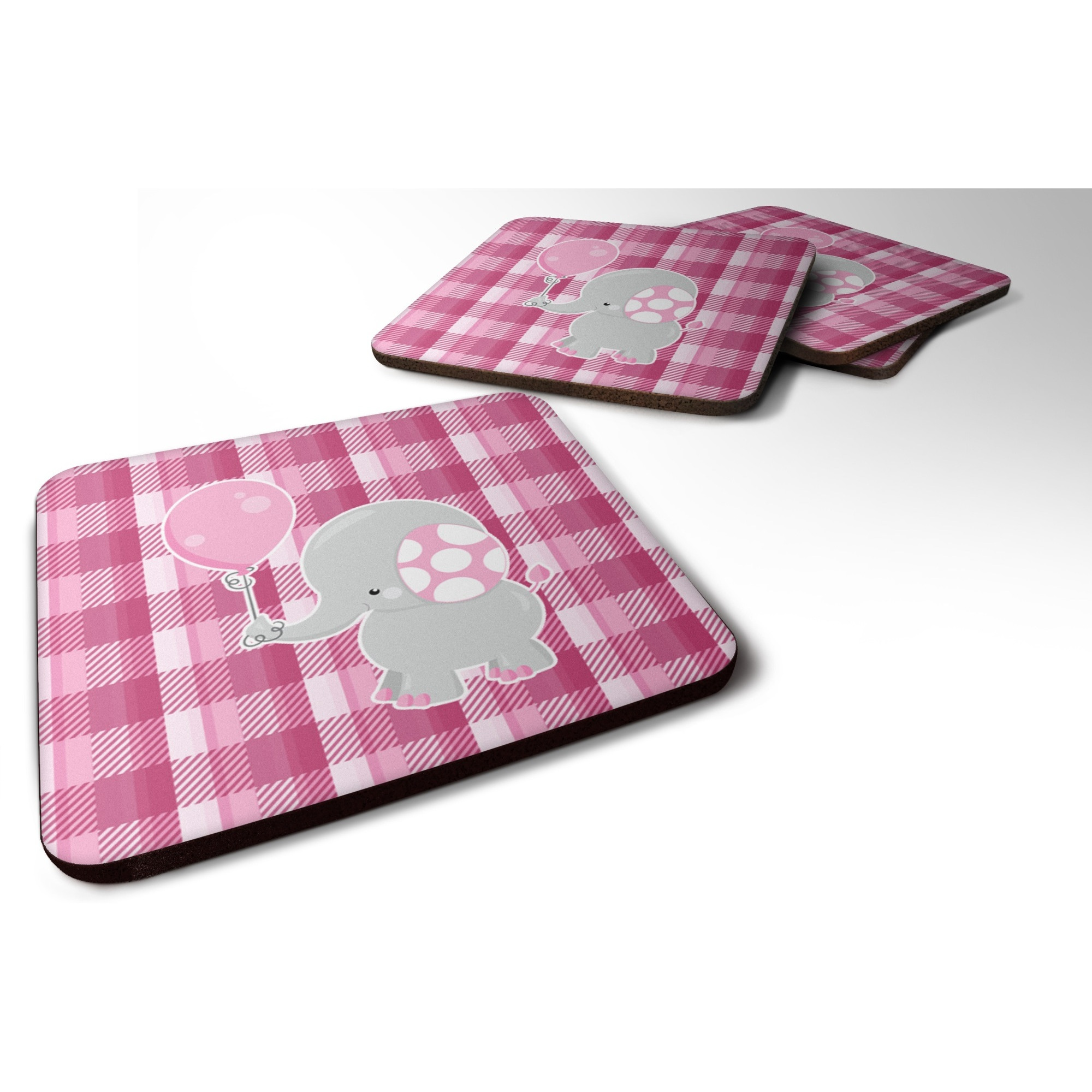 &quotCaroline's Treasures Elephant with Pink Balloon Foam Coaster Set of 4, 3.5, Multicolor"