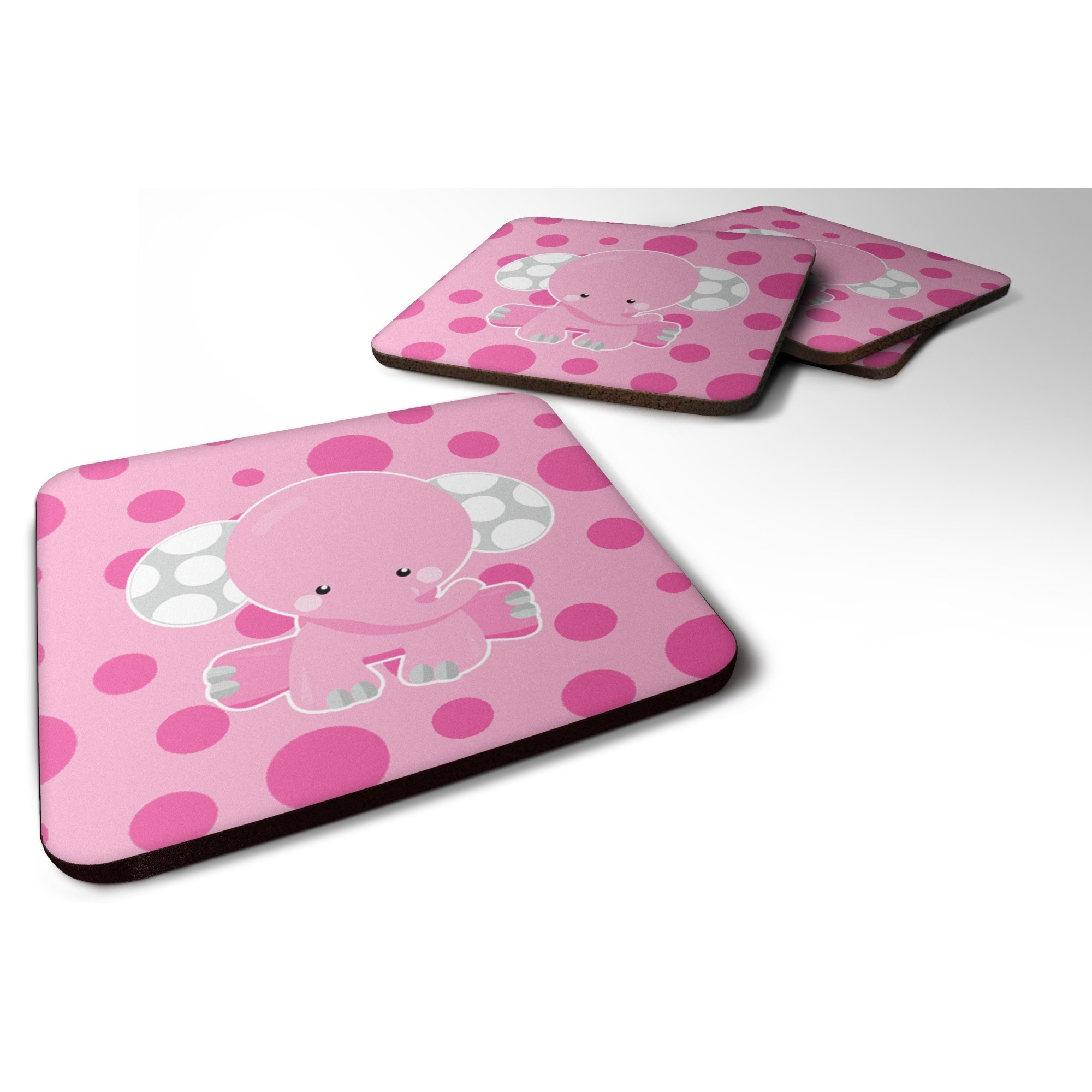 &quotCaroline's Treasures Elephant with Pink Polkadots Foam Coaster Set of 4, 3.5, Multicolor"