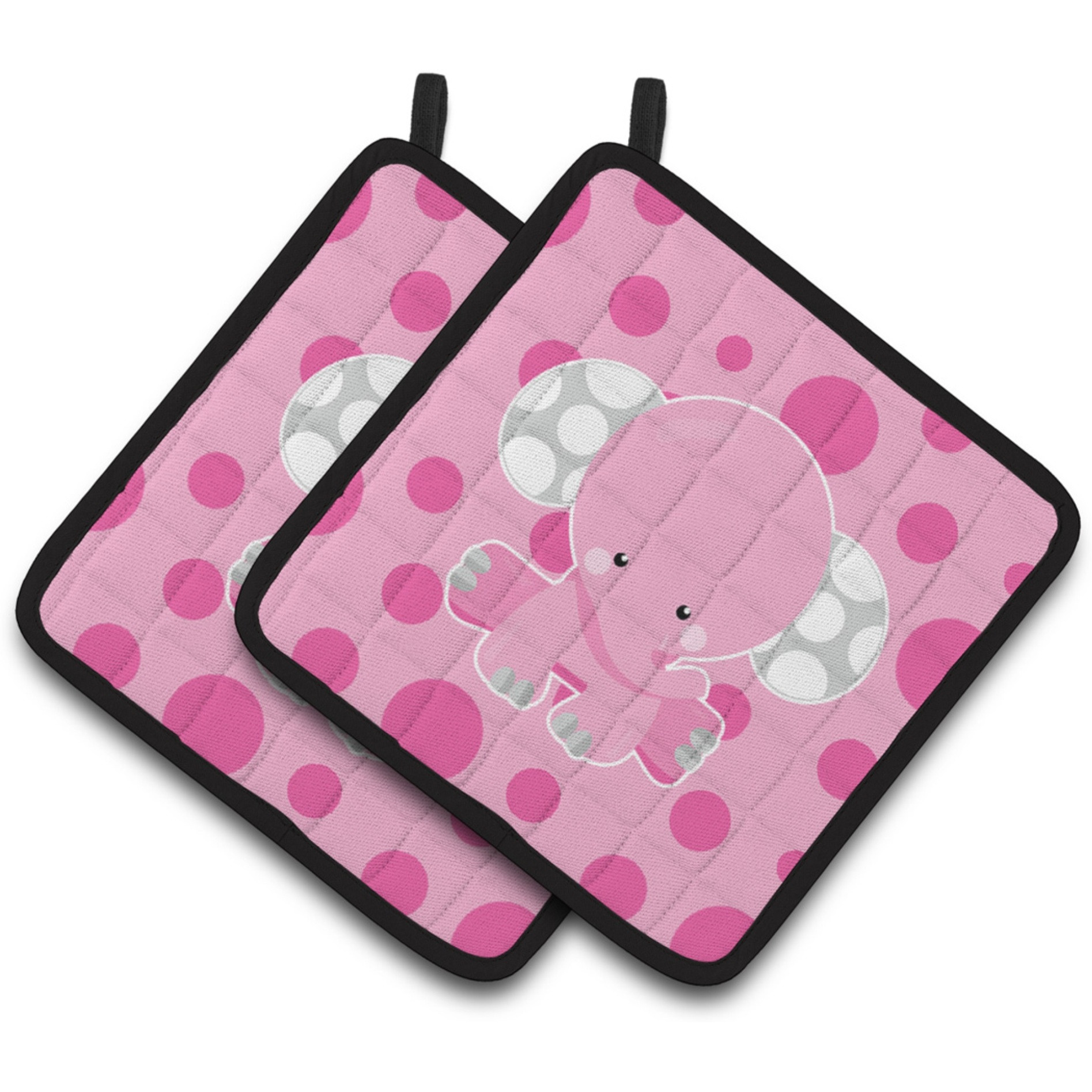 &quotCaroline's Treasures BB6949PTHD Elephant with Pink Polkadots Pair of Pot Holders, 7.5 x 7.5"", Multicolor"