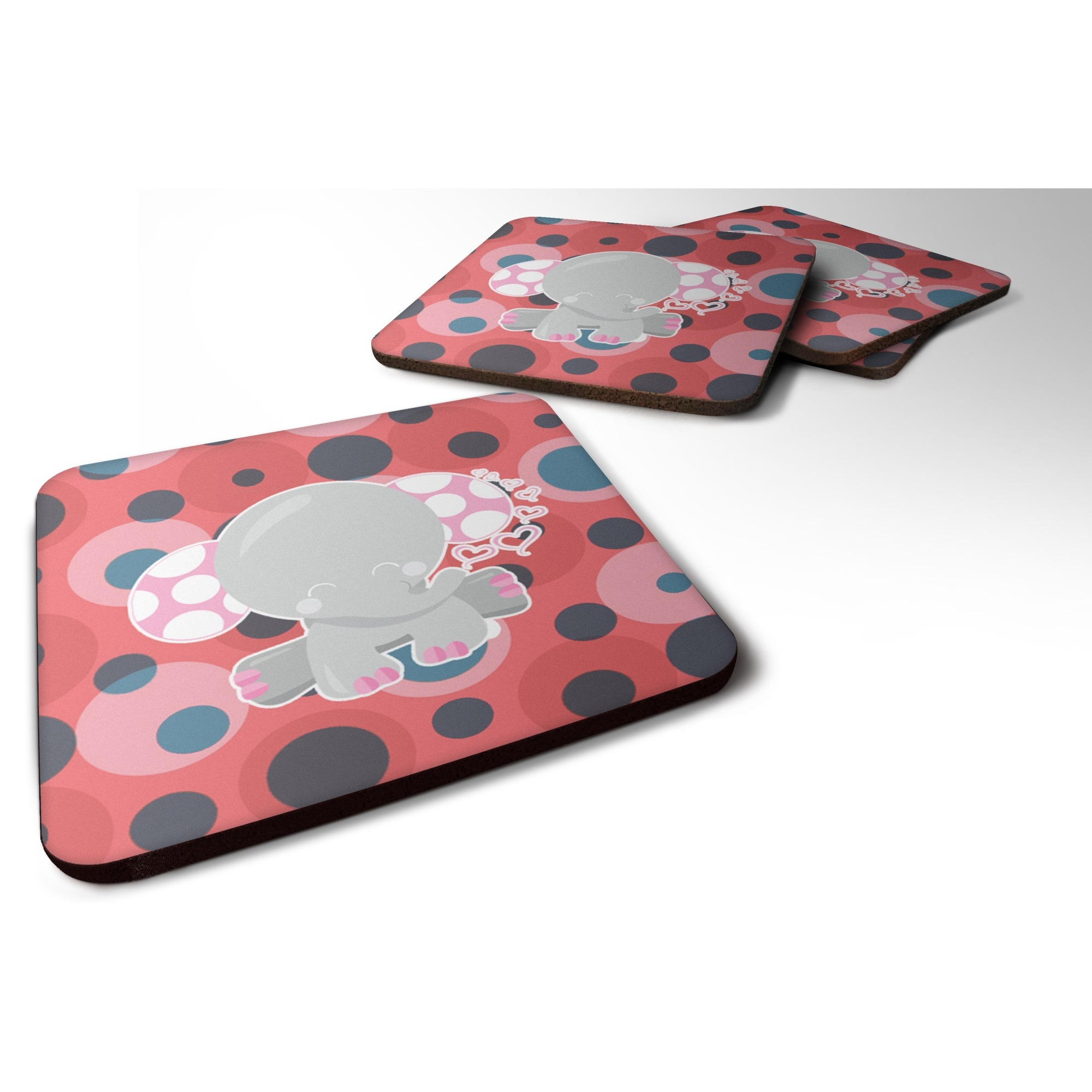 &quotCaroline's Treasures Elephant Lots of Polkadots Foam Coaster Set of 4, 3.5, Multicolor"