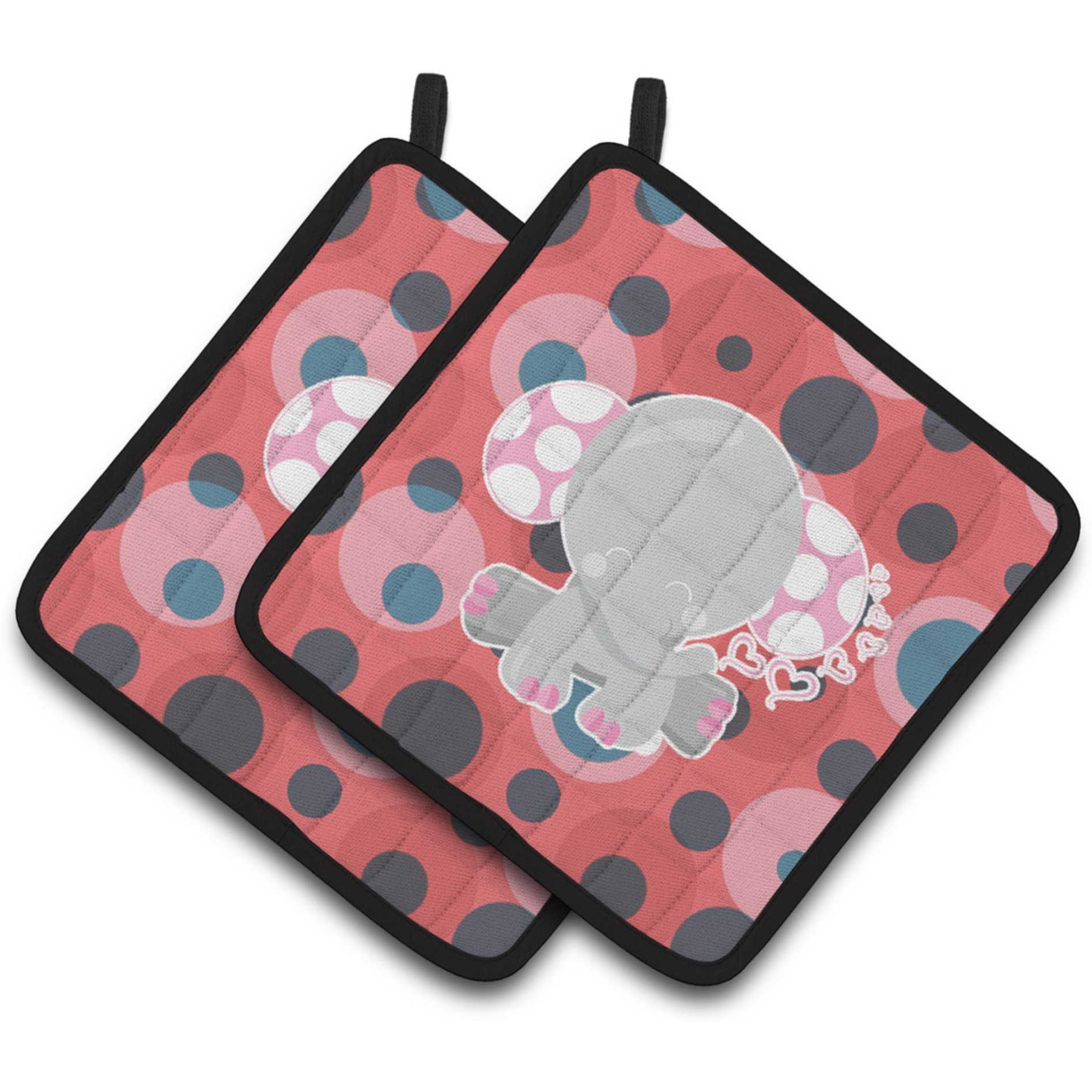 &quotCaroline's Treasures BB6951PTHD Elephant Lots of Polkadots Pair of Pot Holders, 7.5 x 7.5"", Multicolor"